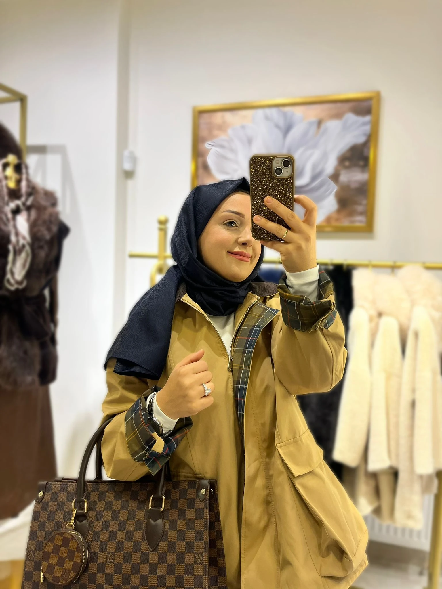 Ekose Detaylı Ceket Cappuccino