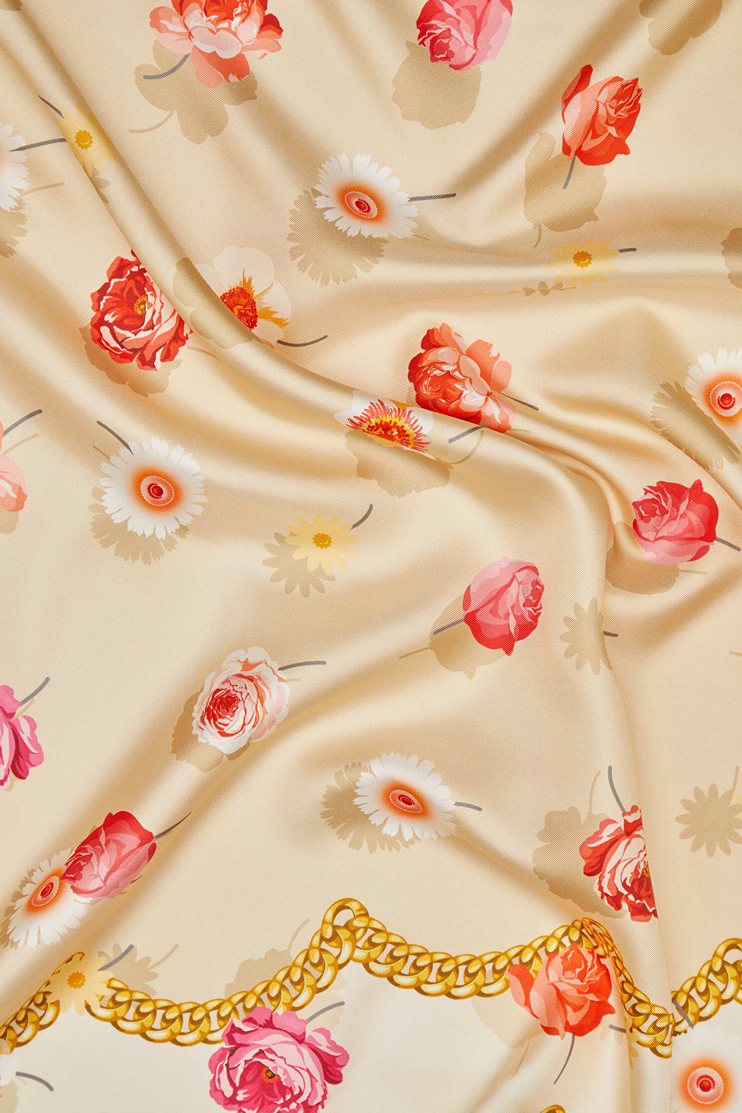 Vakko Ekru Çiçek Desenli Twill Eşarp