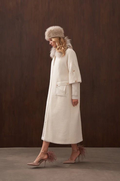 Angora Kürk Kaban Ekru