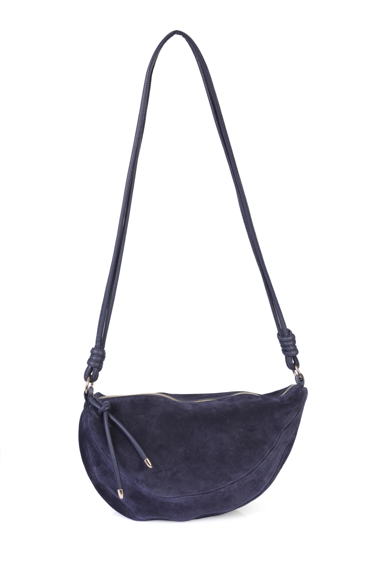 Clara Hakiki Deri Düğümlü Askılı Omuz Çantası - Lacivert Süet