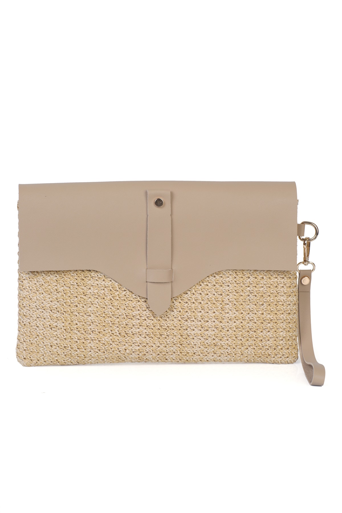 Cloe Mıknatıs Kapaklı Hasır Clutch Çanta - Vizon