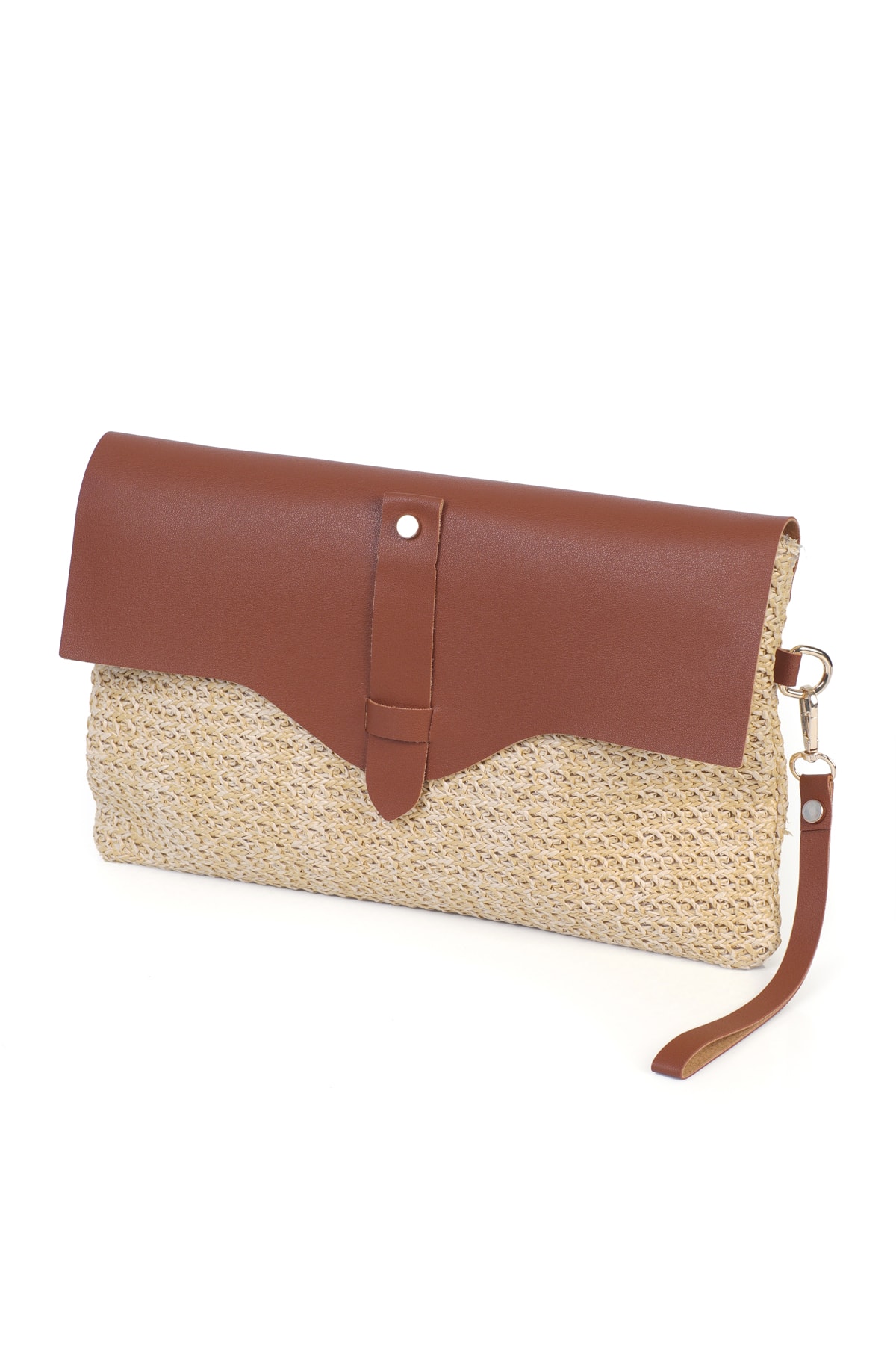 Cloe Mıknatıs Kapaklı Hasır Clutch Çanta - Taba