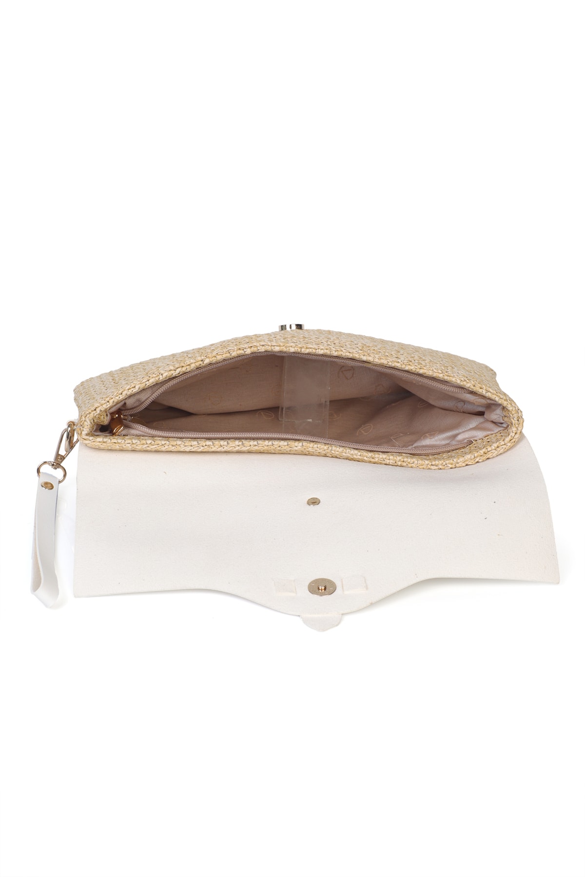 Cloe Mıknatıs Kapaklı Hasır Clutch Çanta - Beyaz