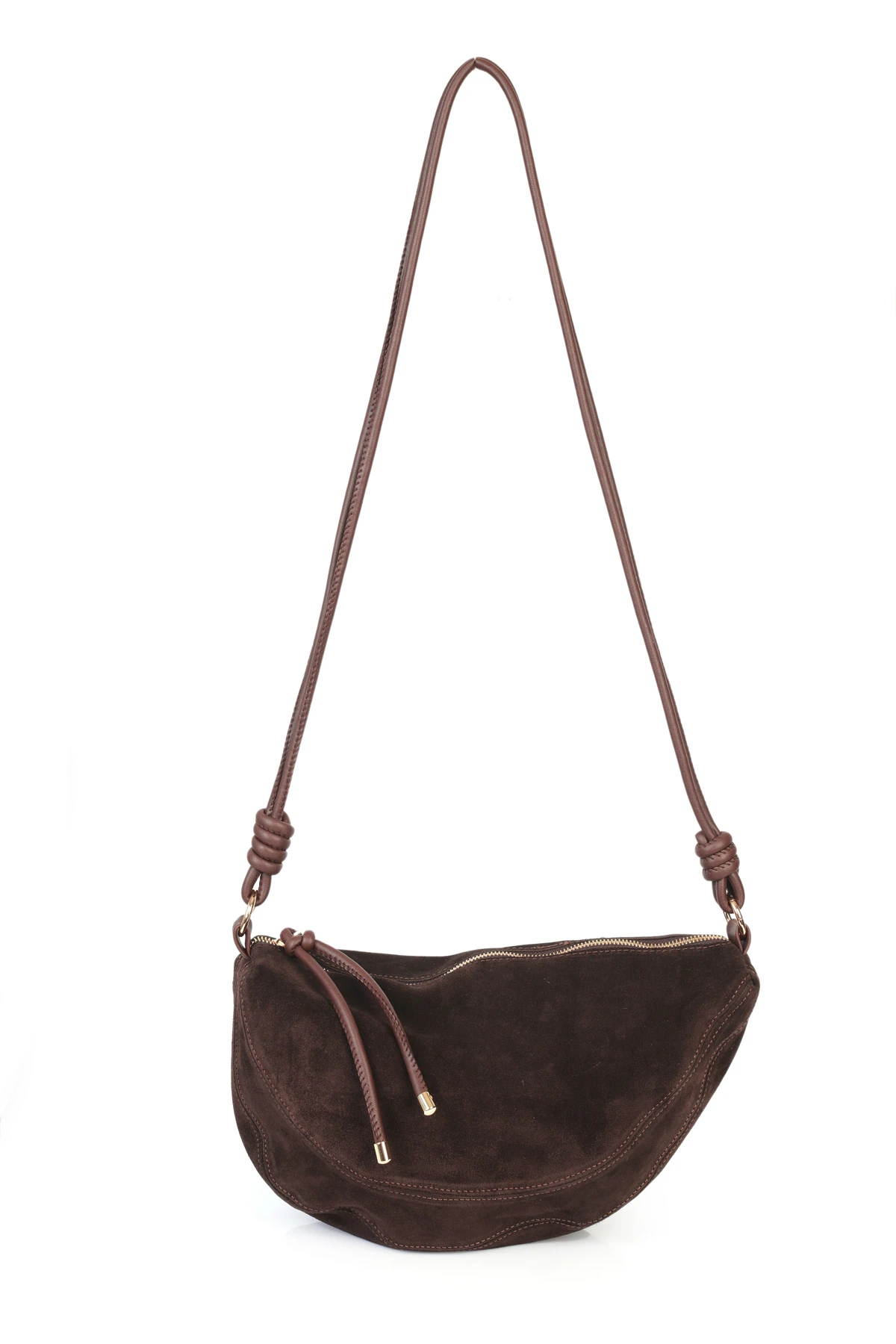 Clara Hakiki Deri Düğümlü Askılı Omuz Çantası - Kahverengi Süet