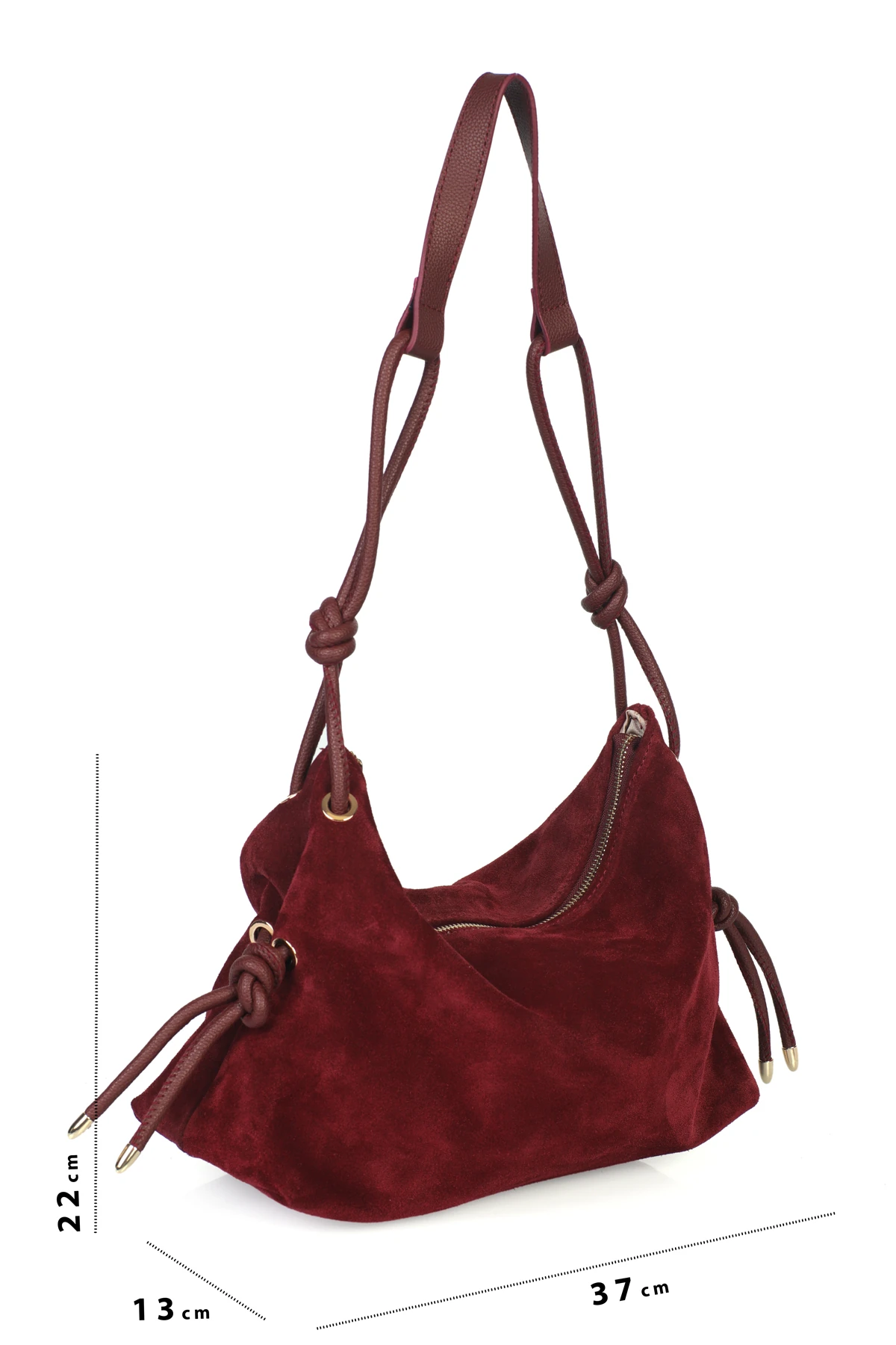 Feyre Hakiki Süet Deri Düğüm Detaylı Omuz Çantası - Bordo Süet