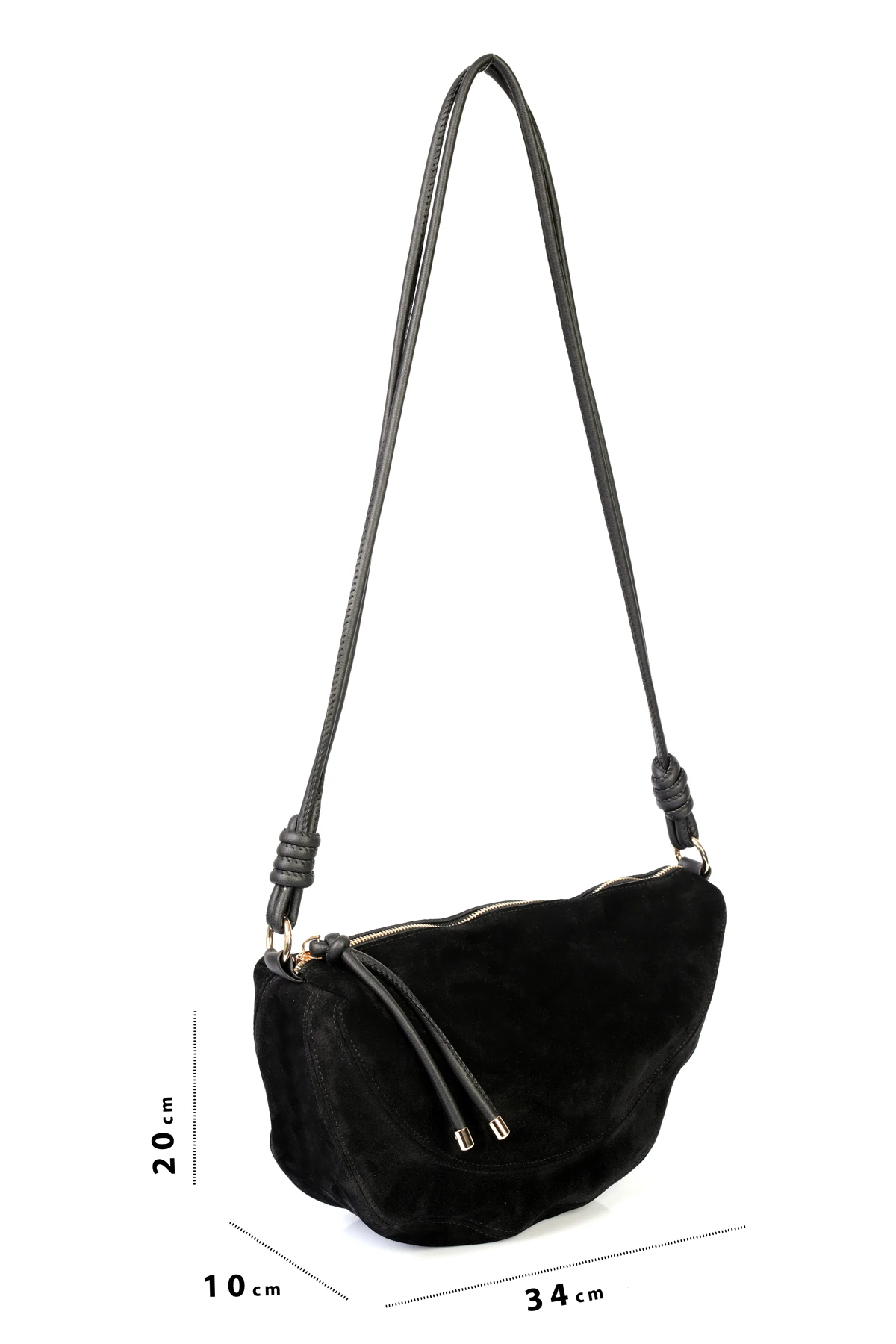 Clara Hakiki Deri Düğümlü Askılı Omuz Çantası - Siyah Süet