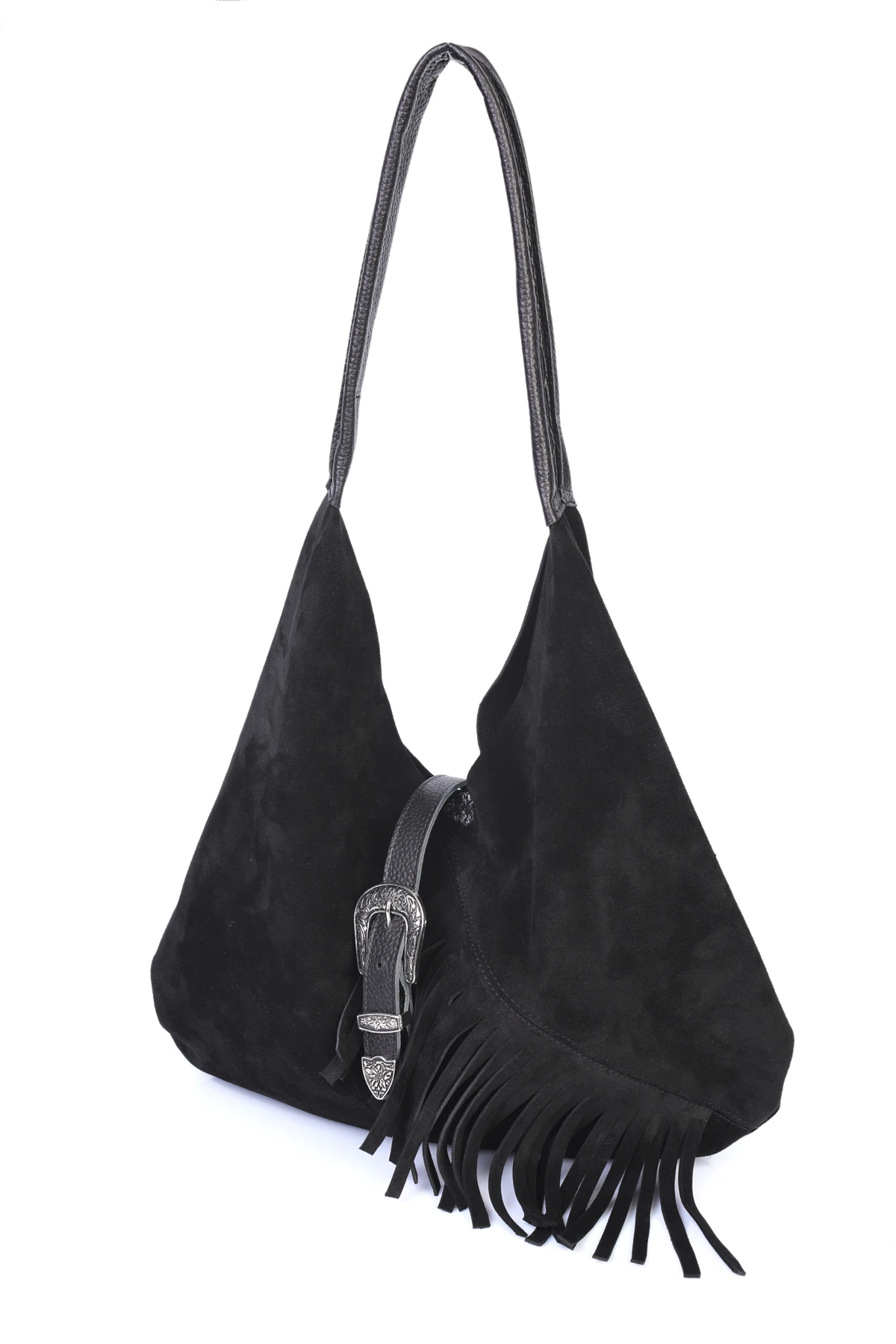 Odette Hakiki Deri Kovboy Tokalı Omuz Çantası - Siyah