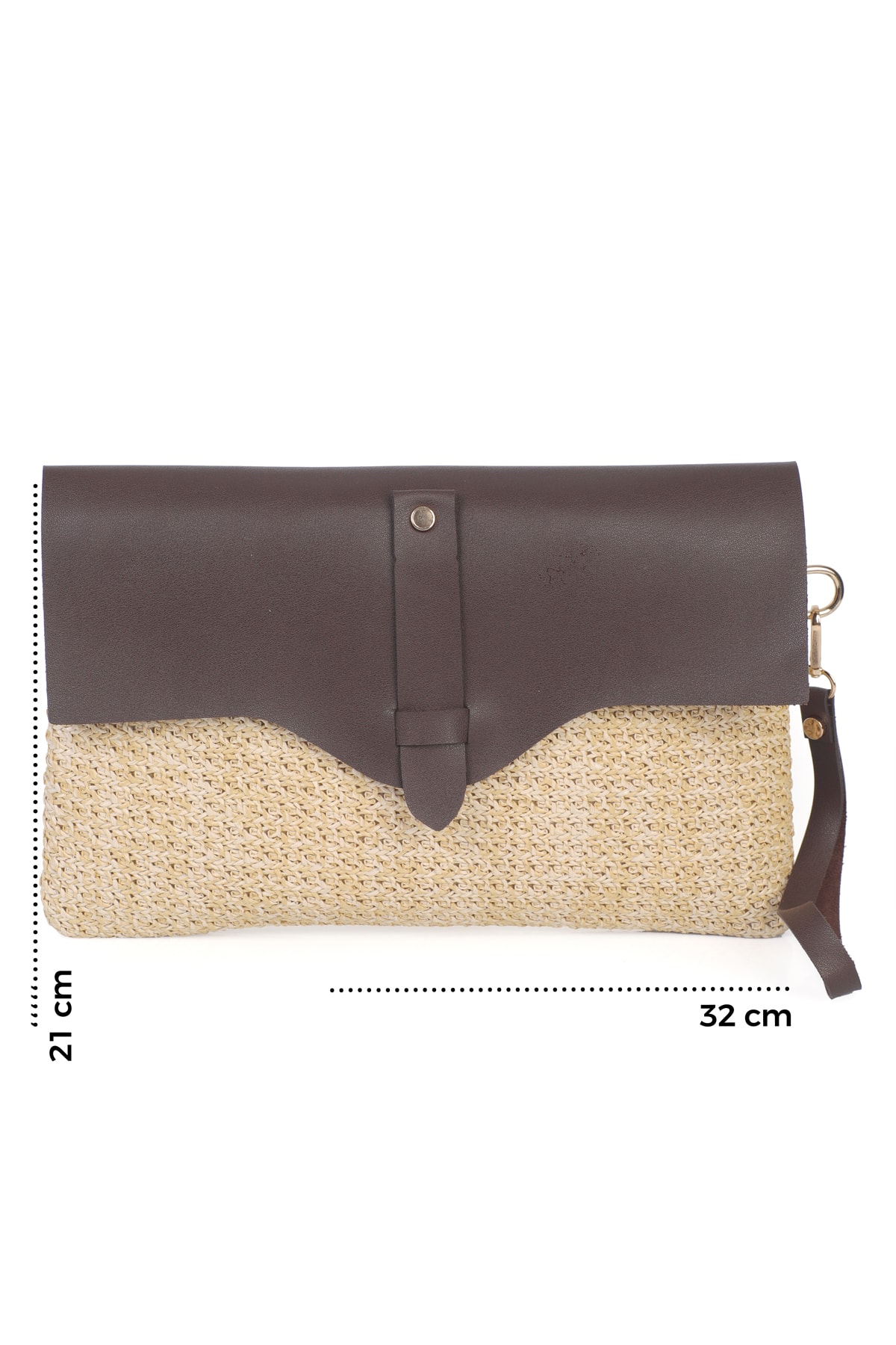 Cloe Mıknatıs Kapaklı Hasır Clutch Çanta - Kahverengi