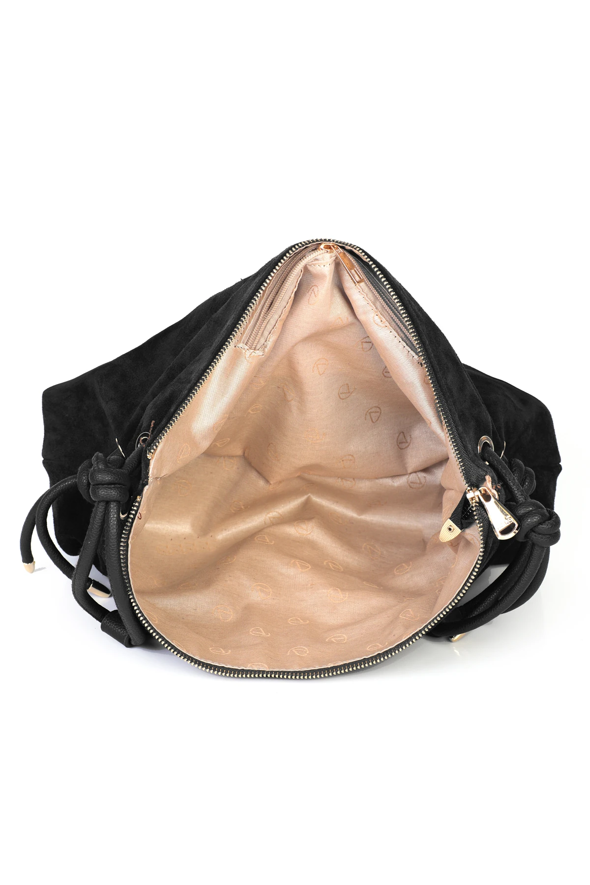 Feyre Hakiki Süet Deri Düğüm Detaylı Omuz Çantası - Siyah Süet