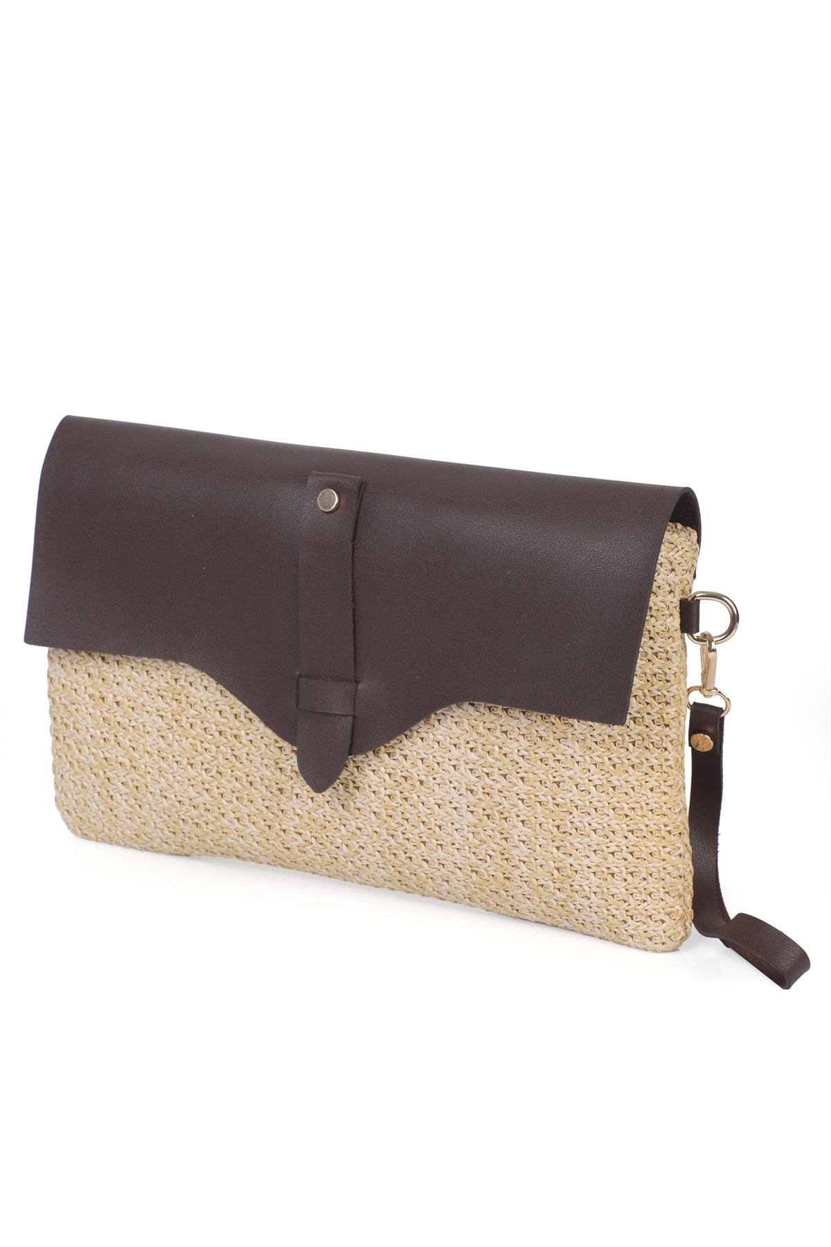 Cloe Mıknatıs Kapaklı Hasır Clutch Çanta - Kahverengi