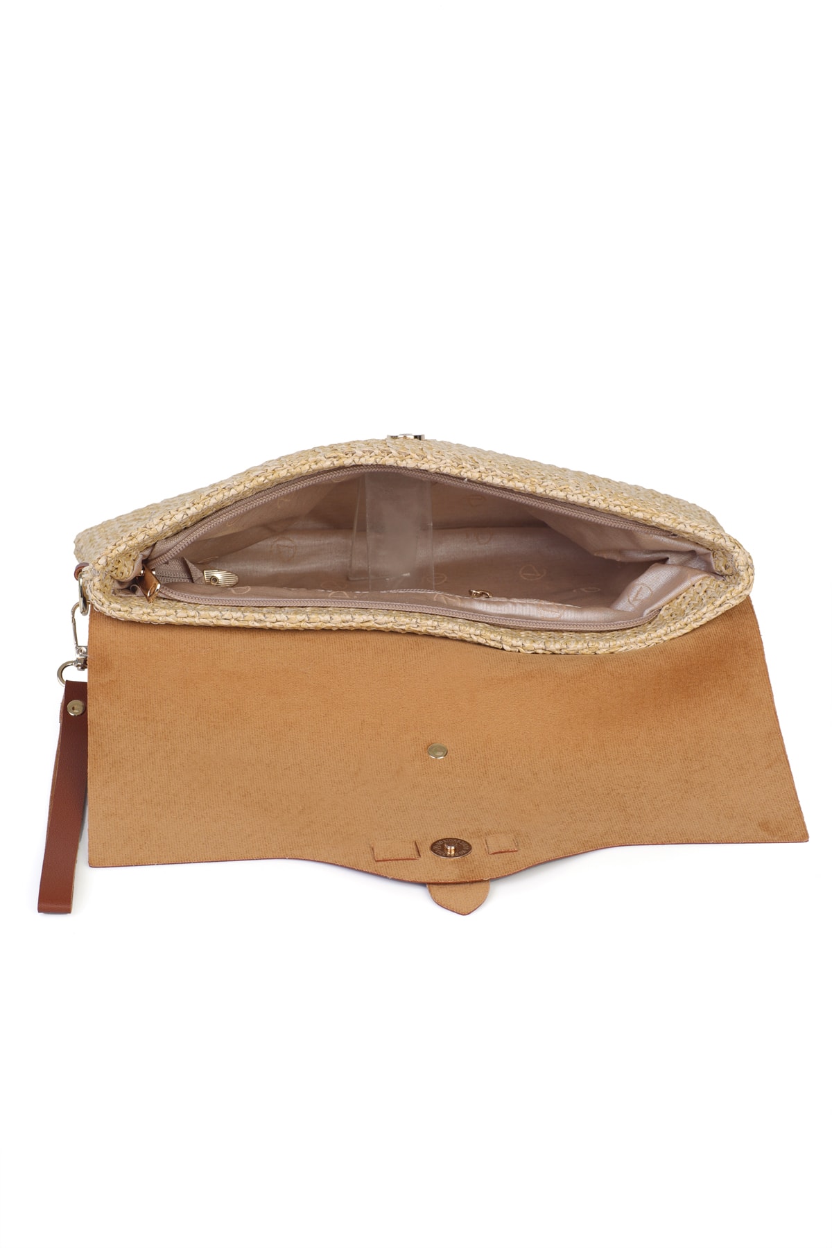 Cloe Mıknatıs Kapaklı Hasır Clutch Çanta - Taba