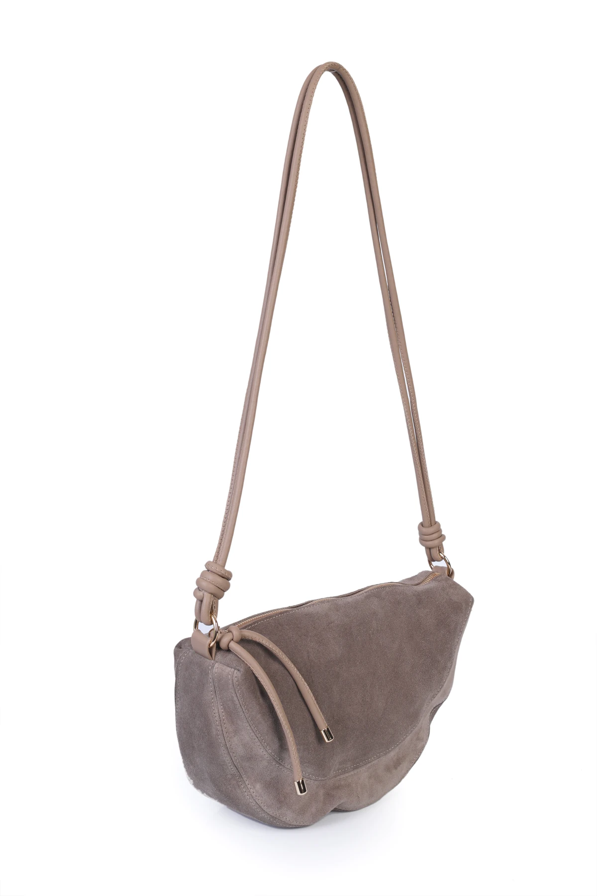 Clara Hakiki Deri Düğümlü Askılı Omuz Çantası - Vizon Süet