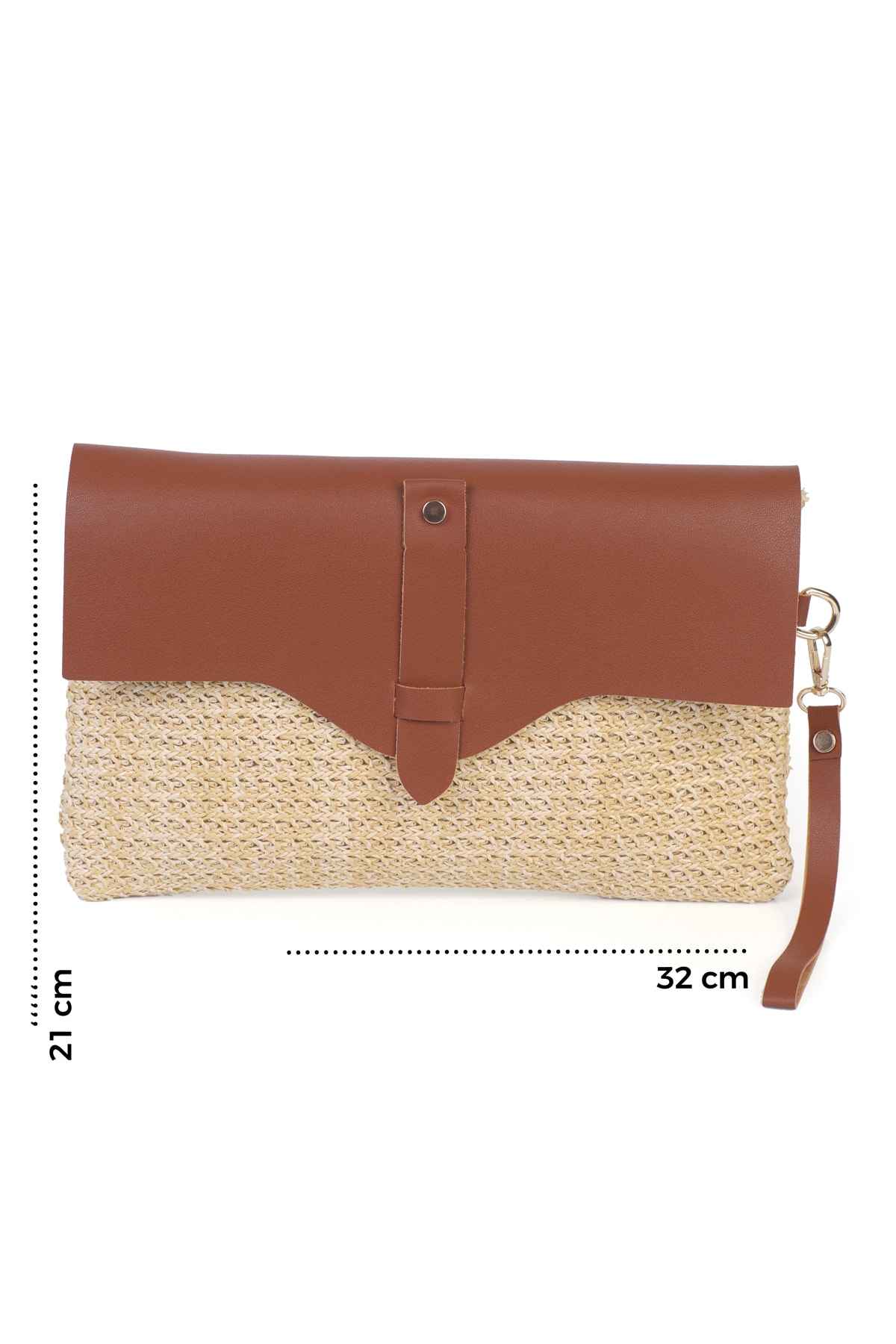Cloe Mıknatıs Kapaklı Hasır Clutch Çanta - Taba