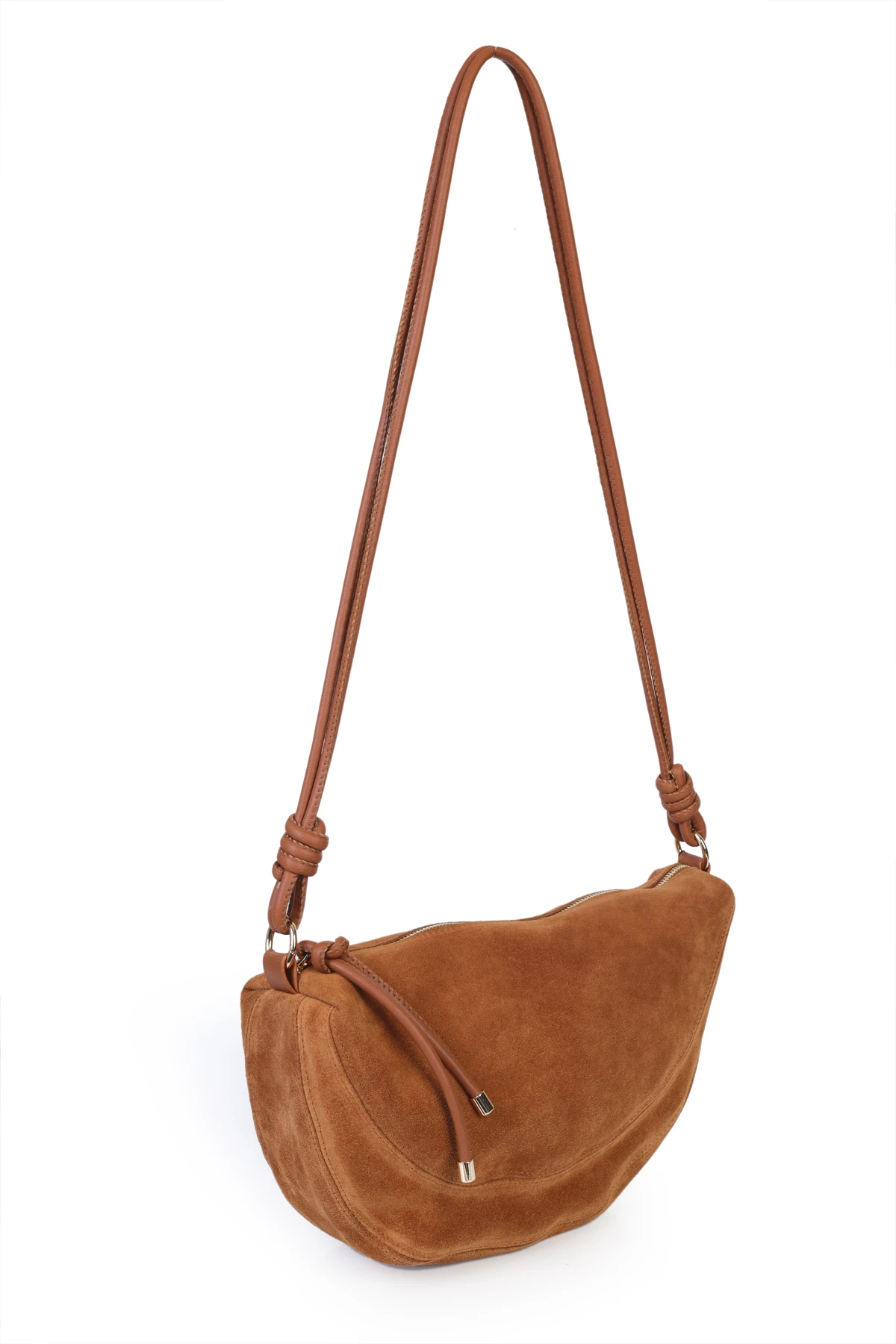 Clara Hakiki Deri Düğümlü Askılı Omuz Çantası - Taba Süet