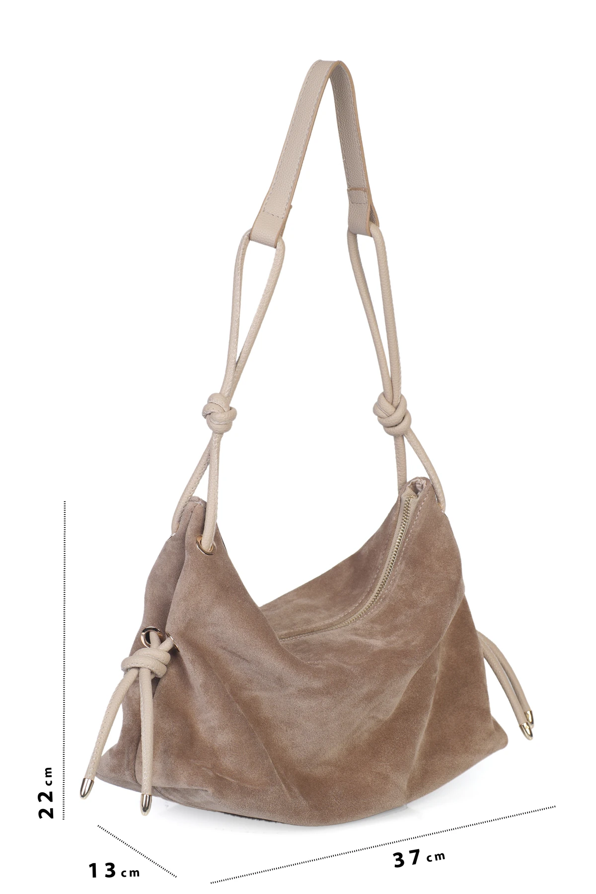 Feyre Hakiki Süet Deri Düğüm Detaylı Omuz Çantası - Vizon Süet