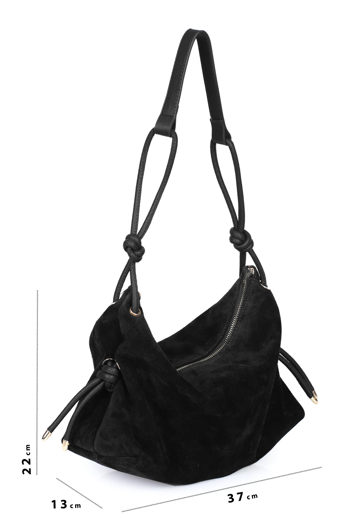 Feyre Hakiki Süet Deri Düğüm Detaylı Omuz Çantası - Siyah Süet