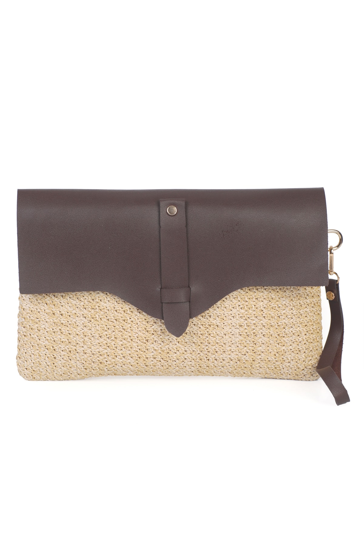 Cloe Mıknatıs Kapaklı Hasır Clutch Çanta - Kahverengi