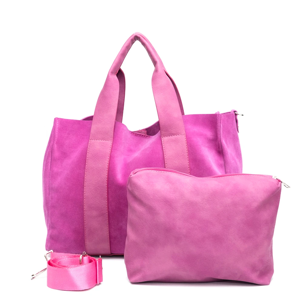 Çift Şeritli Hakiki Deri Tote Çanta