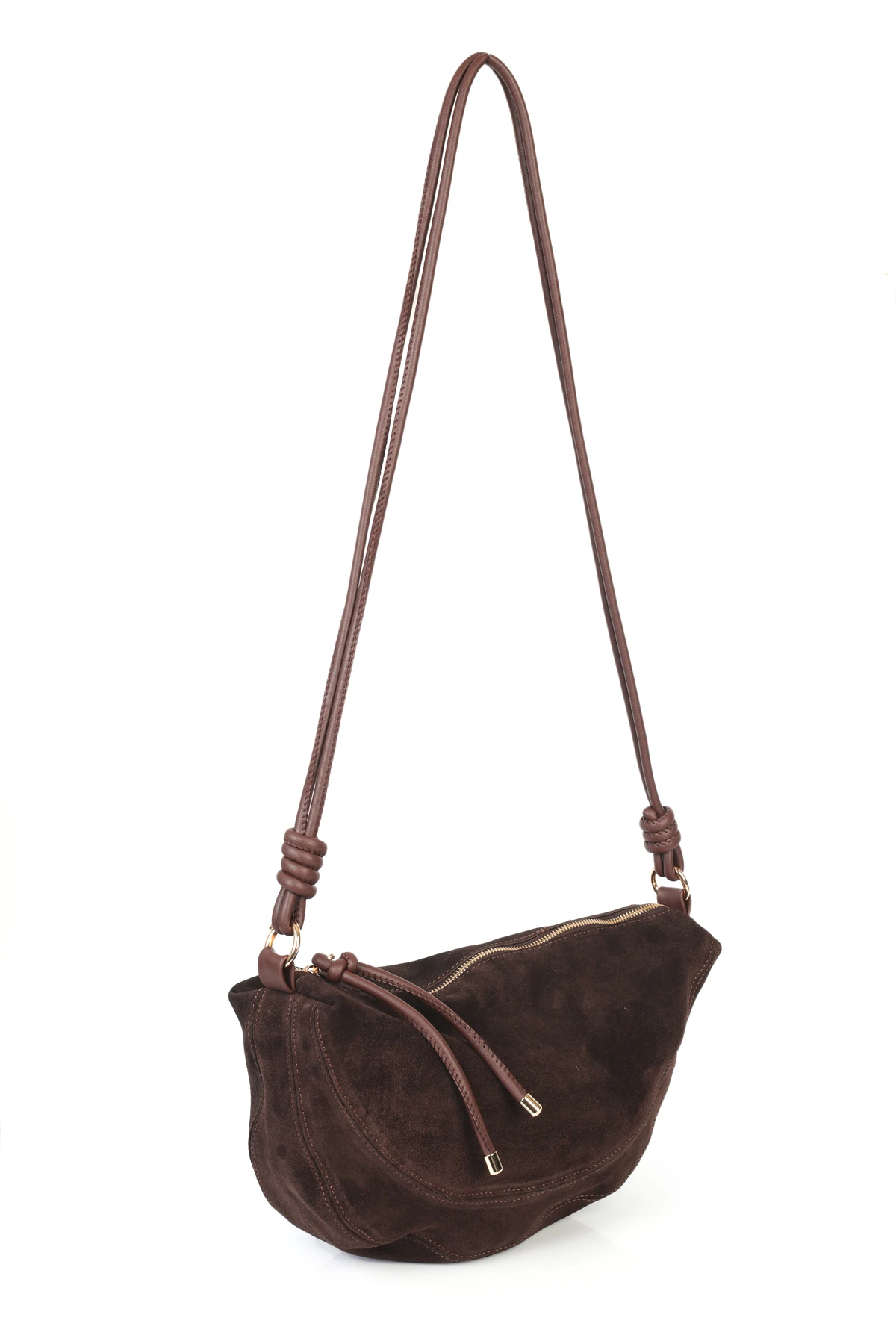 Clara Hakiki Deri Düğümlü Askılı Omuz Çantası - Kahverengi Süet