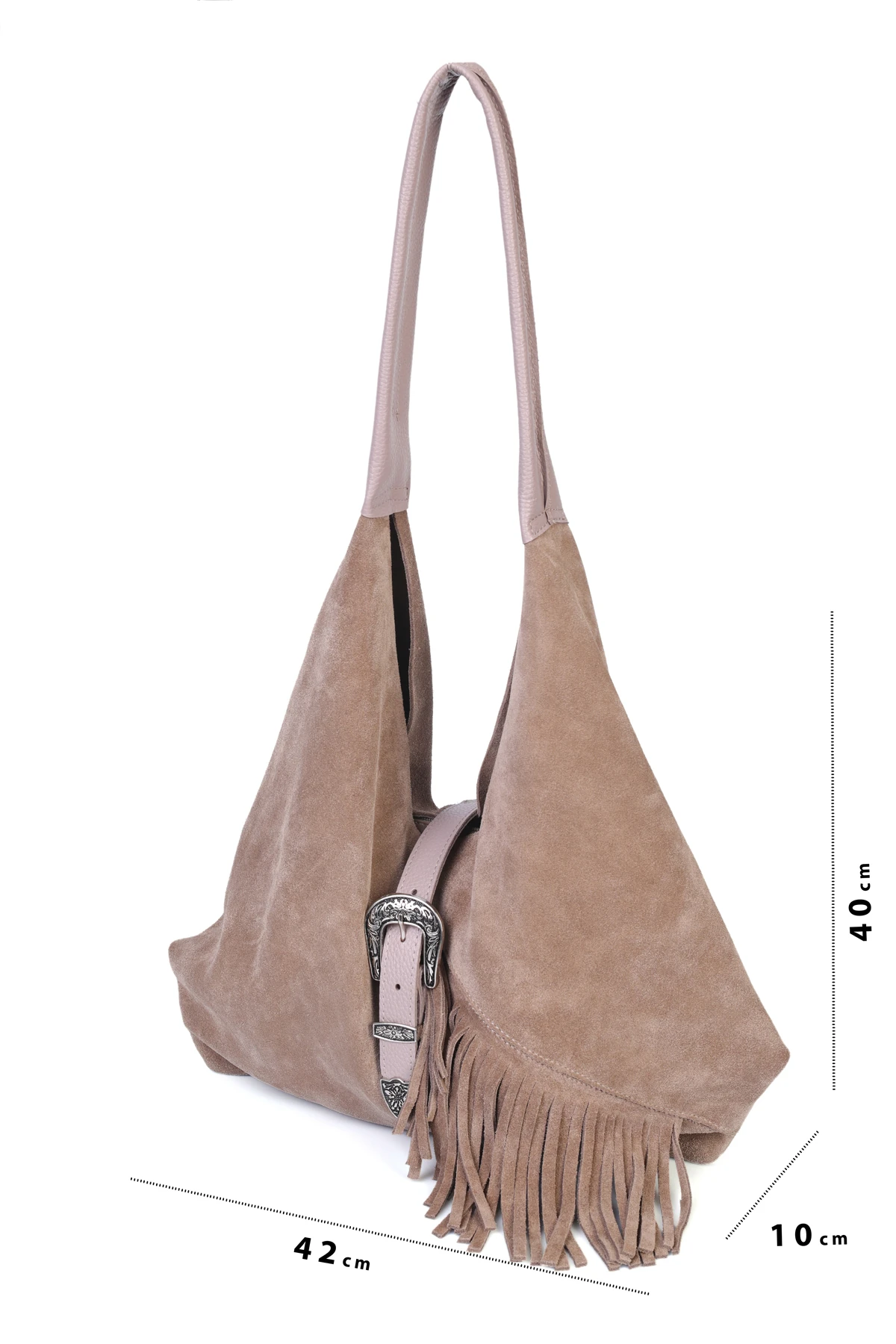 Odette Hakiki Deri Kovboy Tokalı Omuz Çantası - Vizon