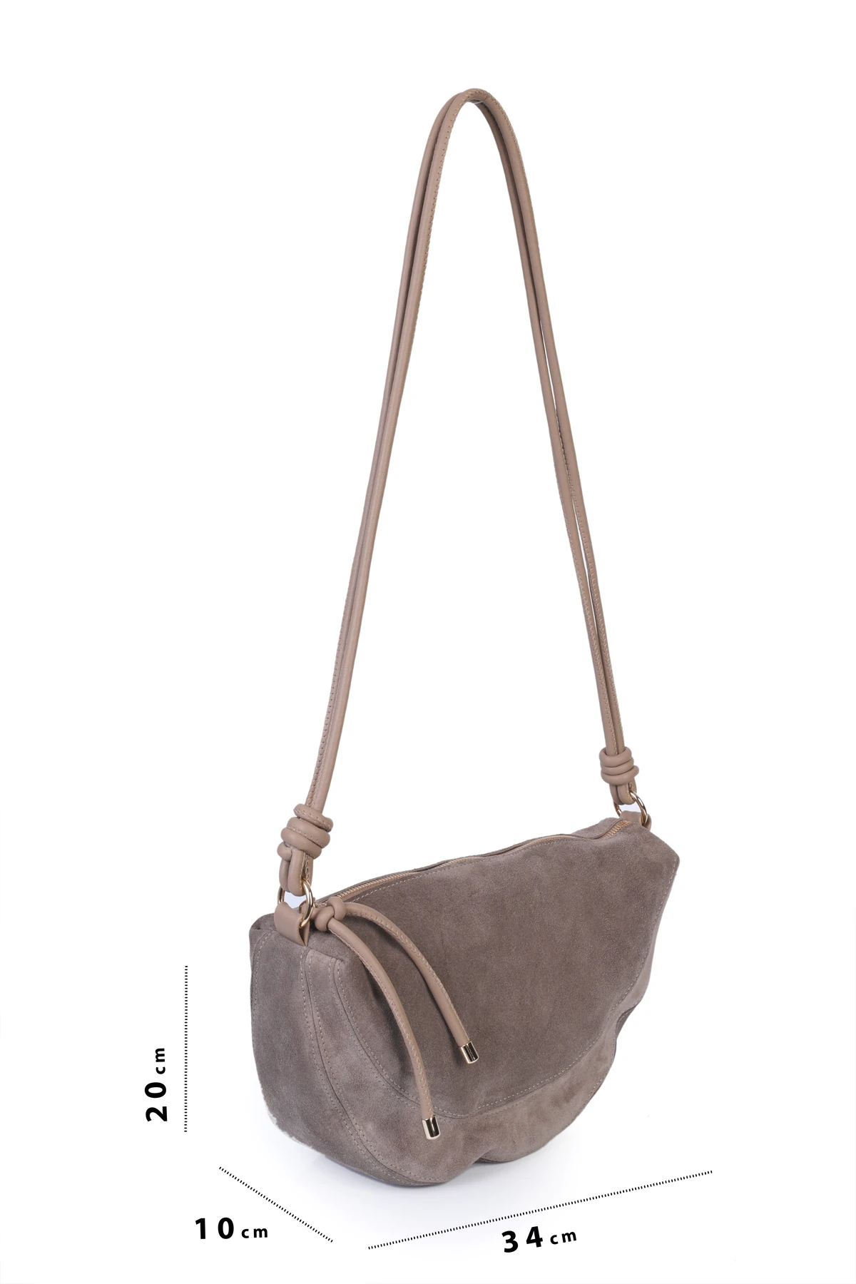 Clara Hakiki Deri Düğümlü Askılı Omuz Çantası - Vizon Süet