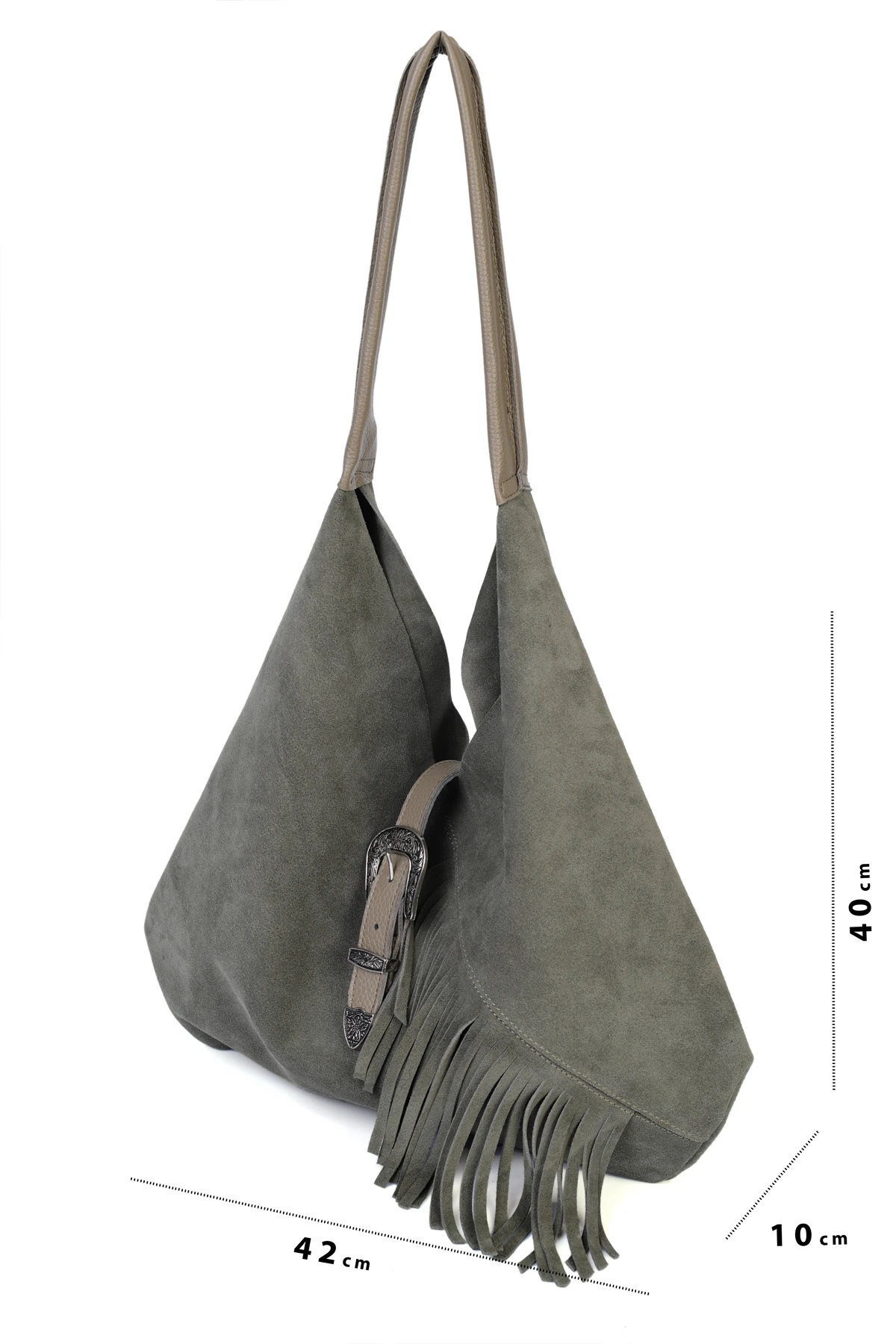 Odette Hakiki Deri Kovboy Tokalı Omuz Çantası - Haki