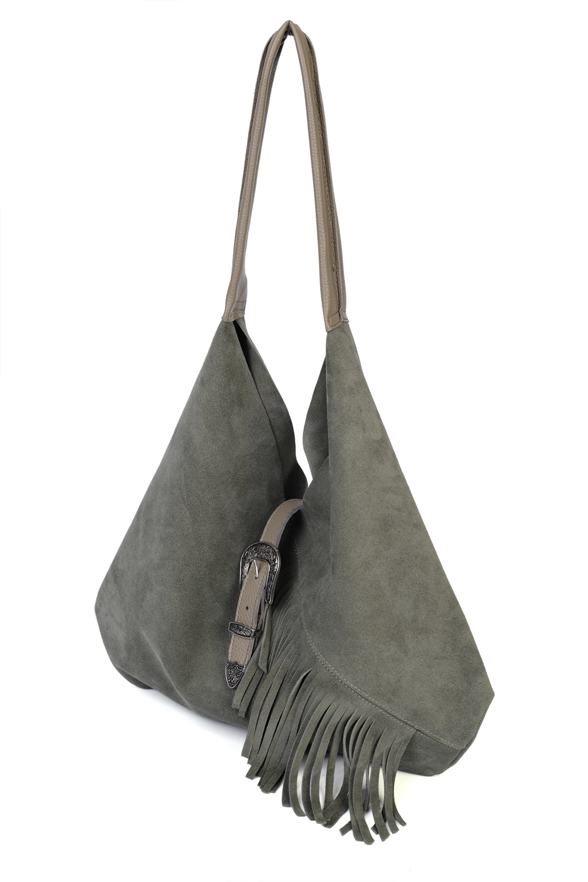 Odette Hakiki Deri Kovboy Tokalı Omuz Çantası - Haki