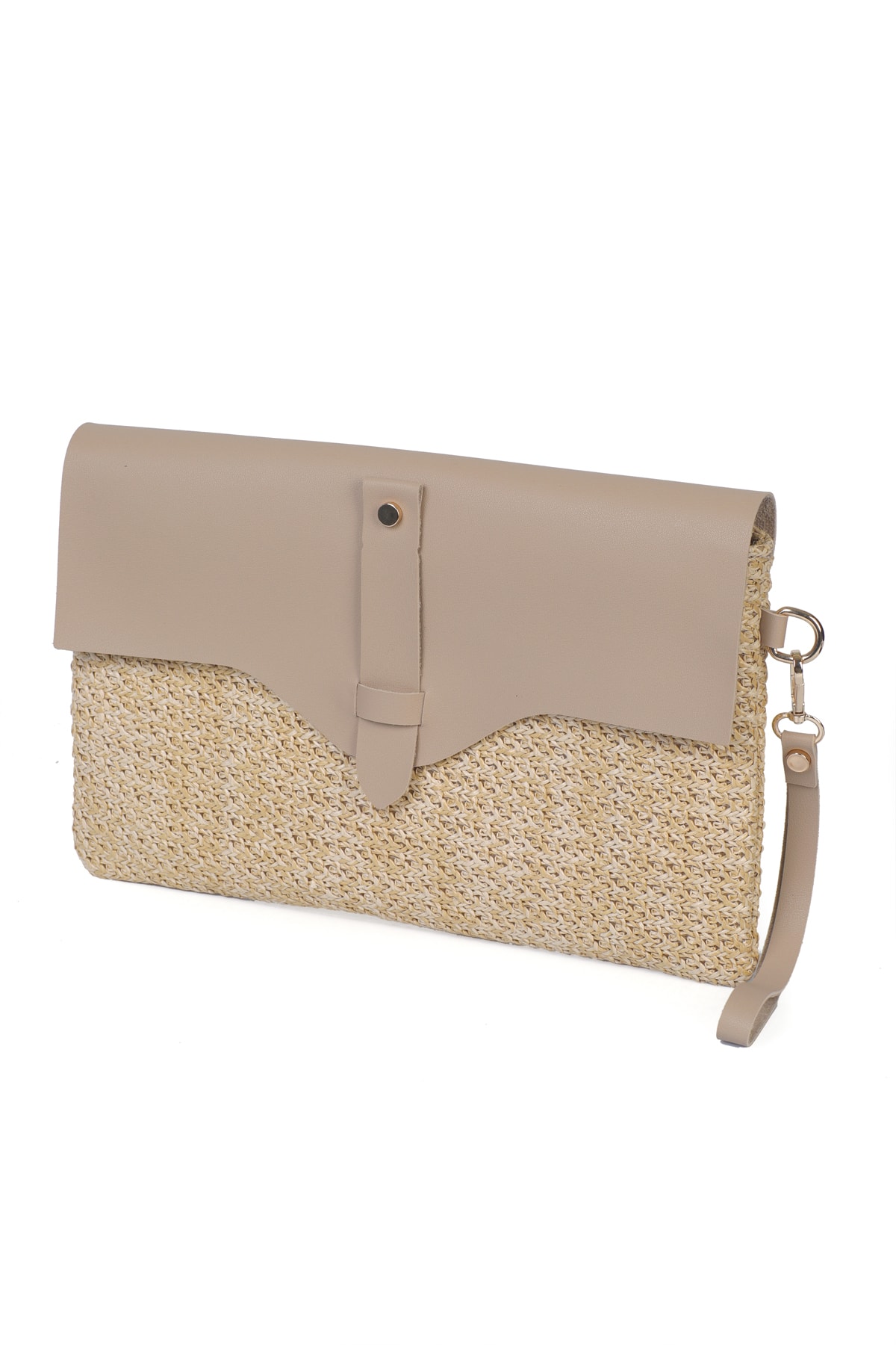 Cloe Mıknatıs Kapaklı Hasır Clutch Çanta - Vizon