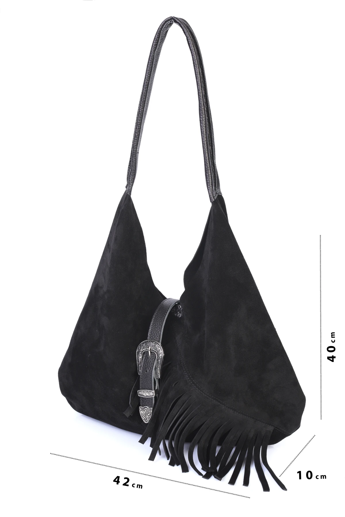 Odette Hakiki Deri Kovboy Tokalı Omuz Çantası - Siyah