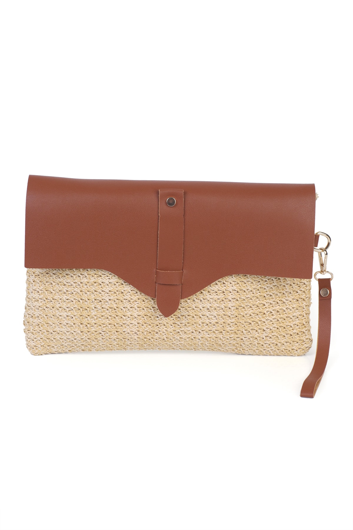 Cloe Mıknatıs Kapaklı Hasır Clutch Çanta - Taba