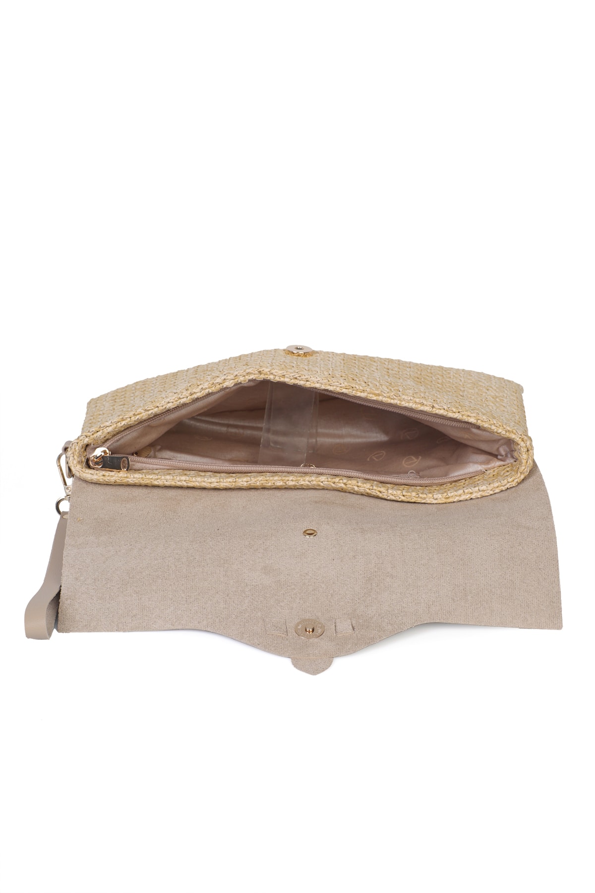 Cloe Mıknatıs Kapaklı Hasır Clutch Çanta - Vizon
