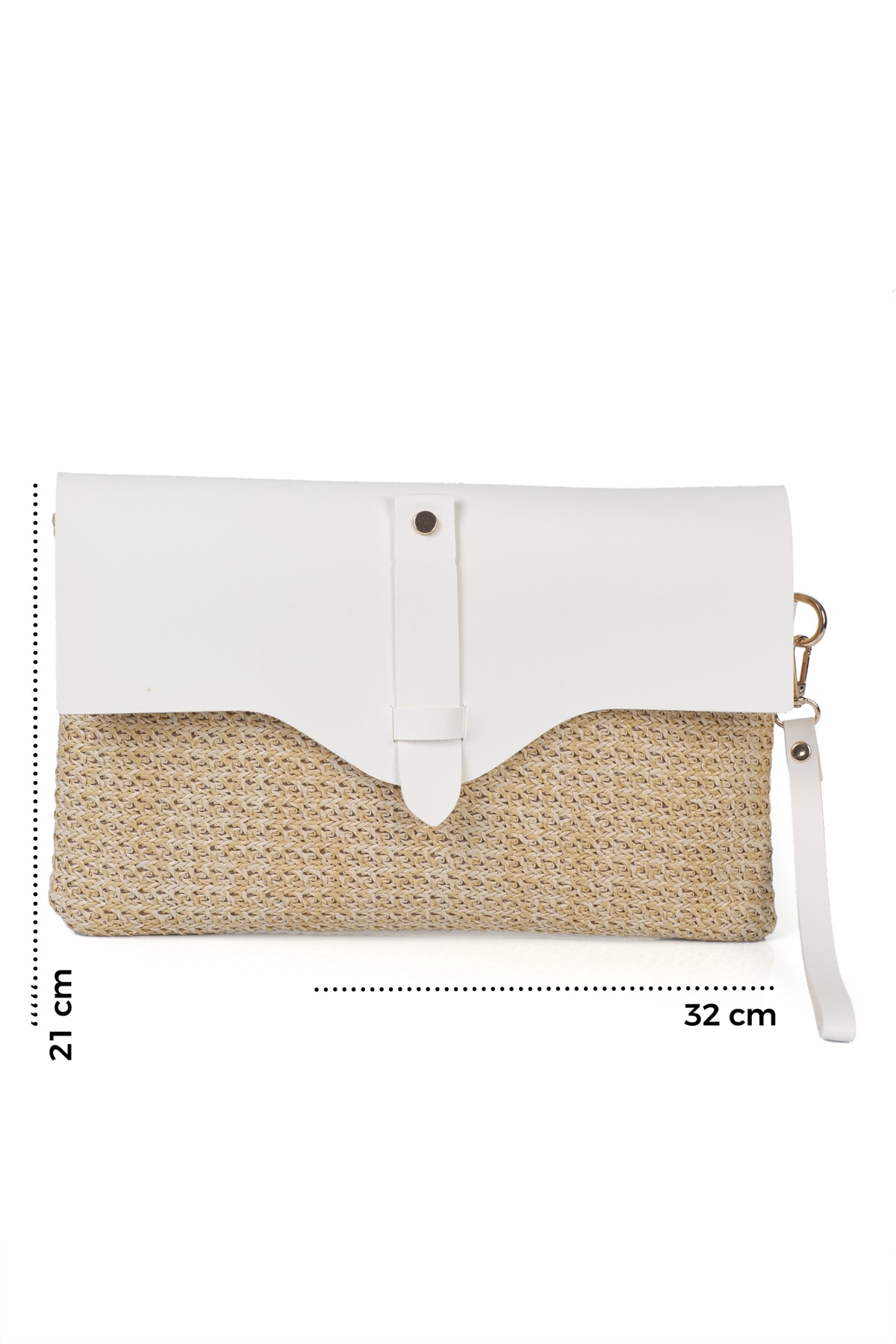 Cloe Mıknatıs Kapaklı Hasır Clutch Çanta - Beyaz