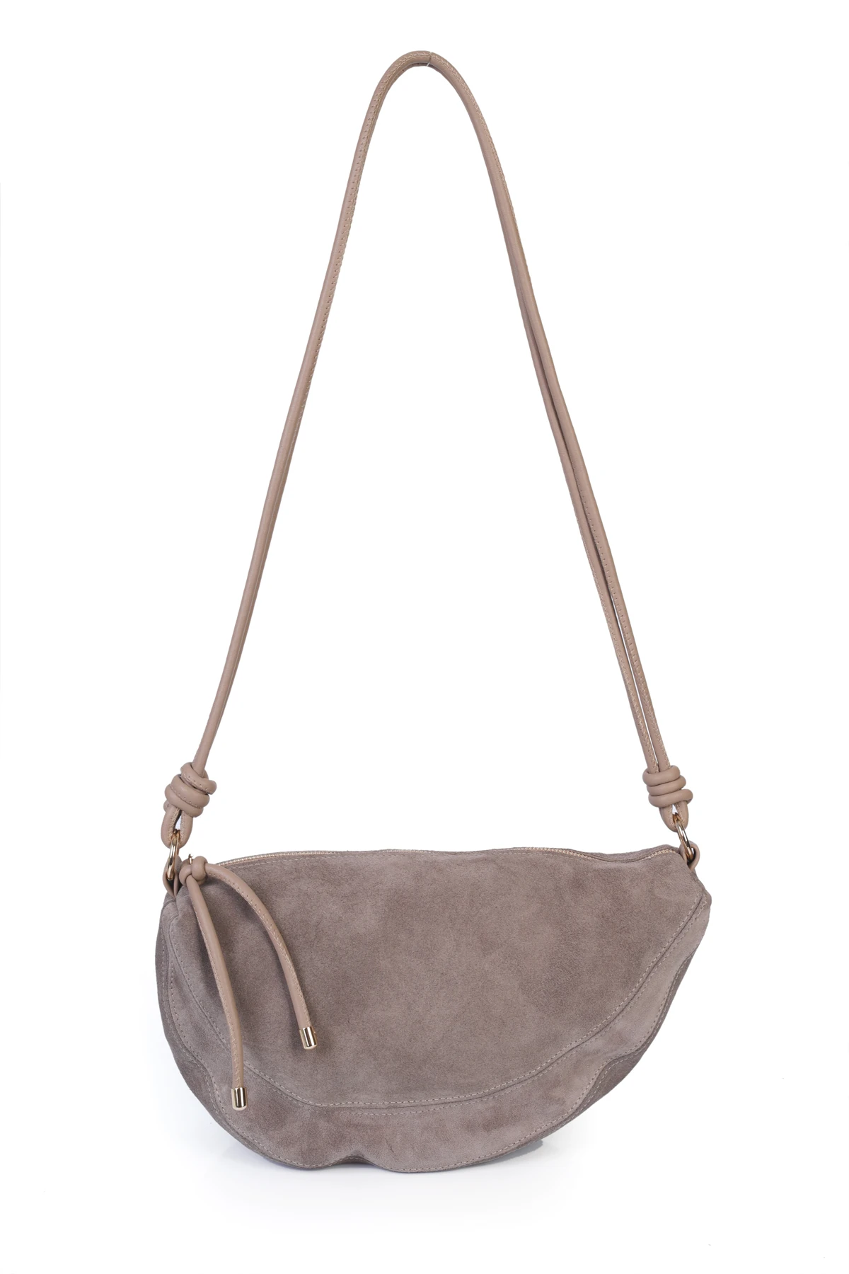 Clara Hakiki Deri Düğümlü Askılı Omuz Çantası - Vizon Süet