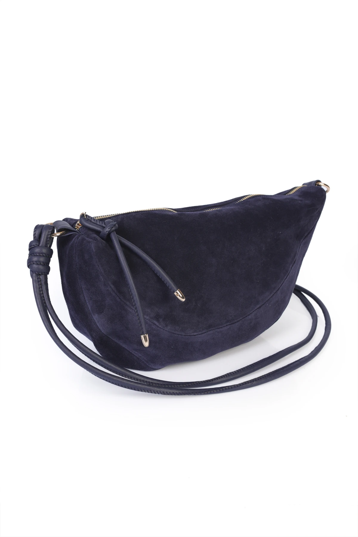 Clara Hakiki Deri Düğümlü Askılı Omuz Çantası - Lacivert Süet