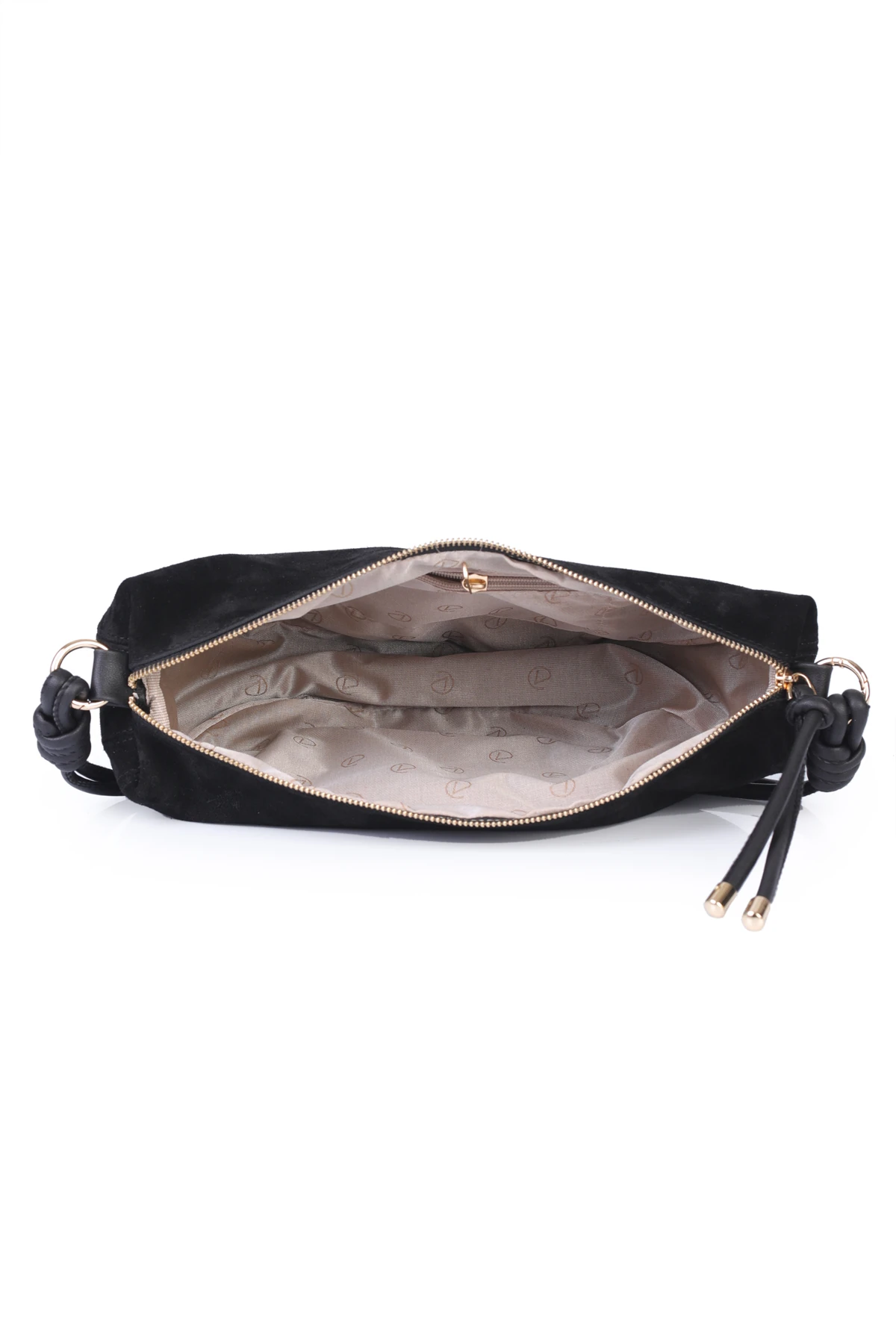 Clara Hakiki Deri Düğümlü Askılı Omuz Çantası - Siyah Süet