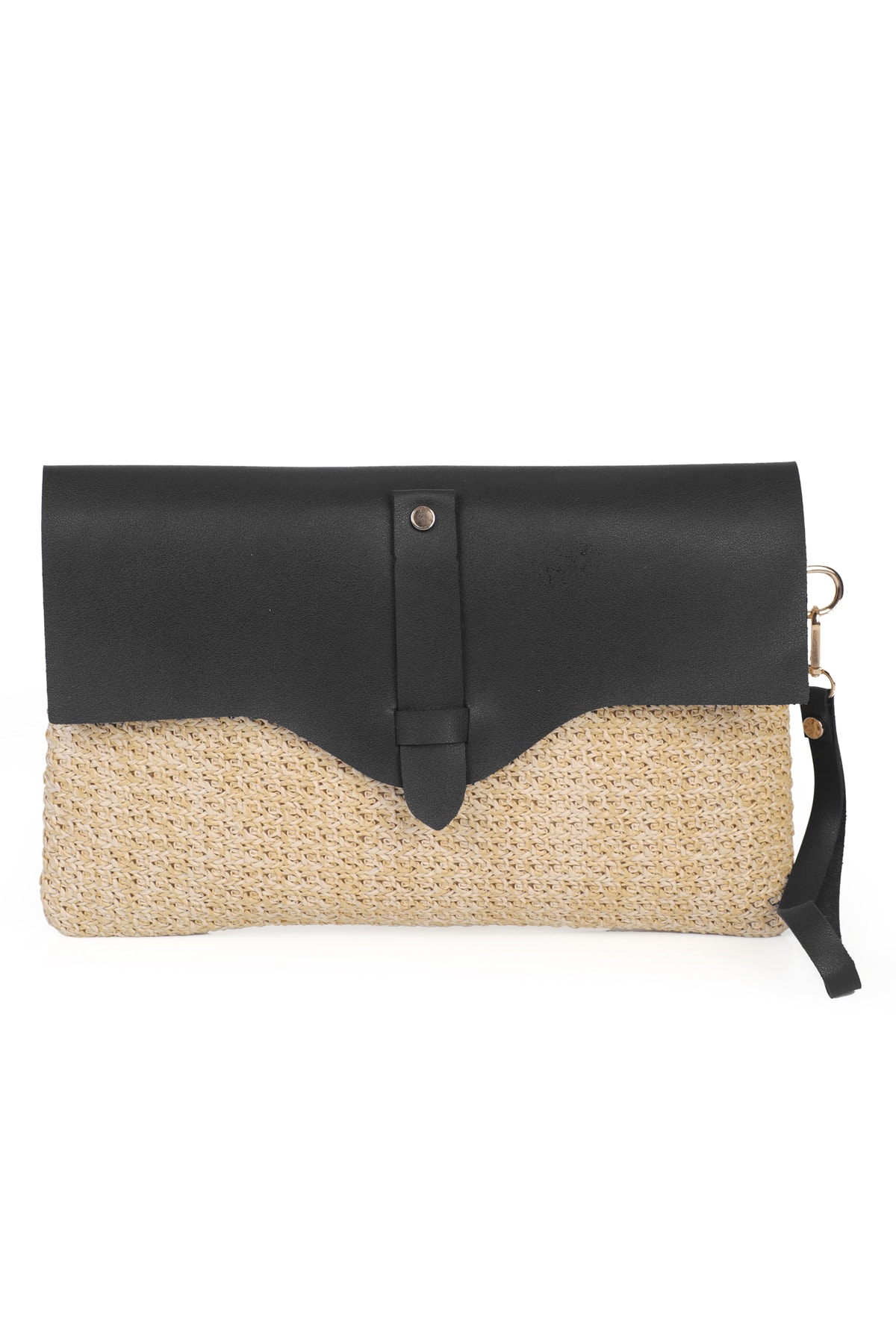 Cloe Mıknatıs Kapaklı Hasır Clutch Çanta - Siyah