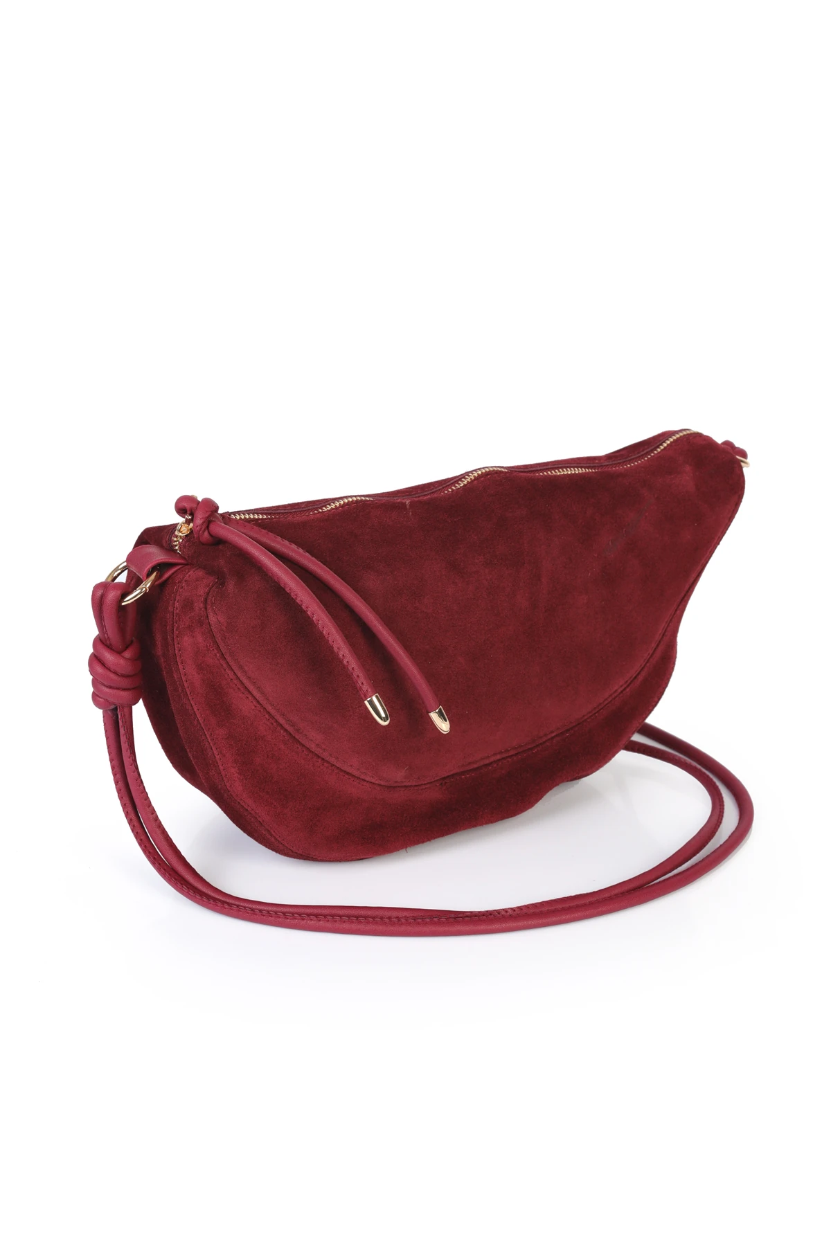 Clara Hakiki Deri Düğümlü Askılı Omuz Çantası - Bordo Süet