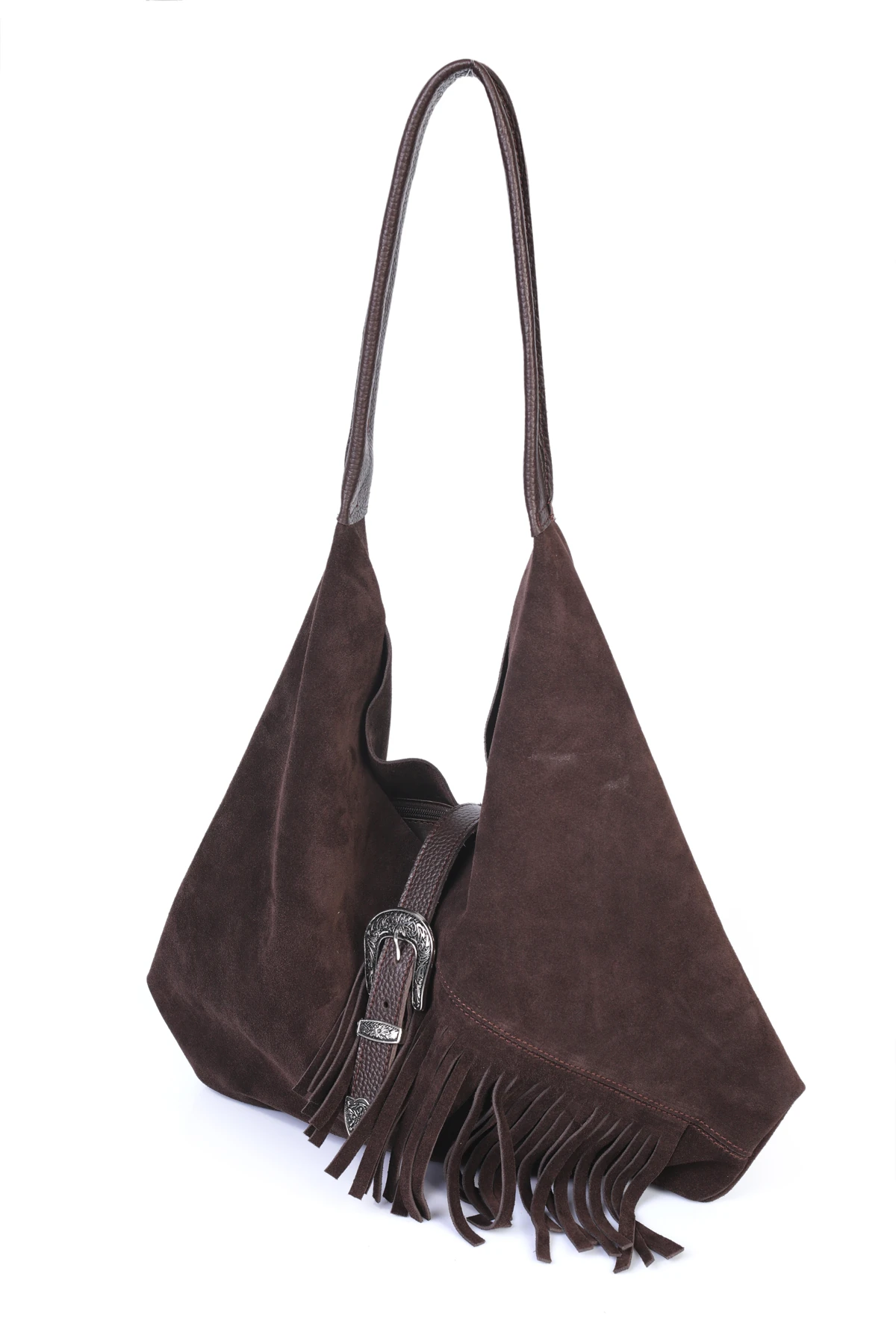 Odette Hakiki Deri Kovboy Tokalı Omuz Çantası - Kahverengi