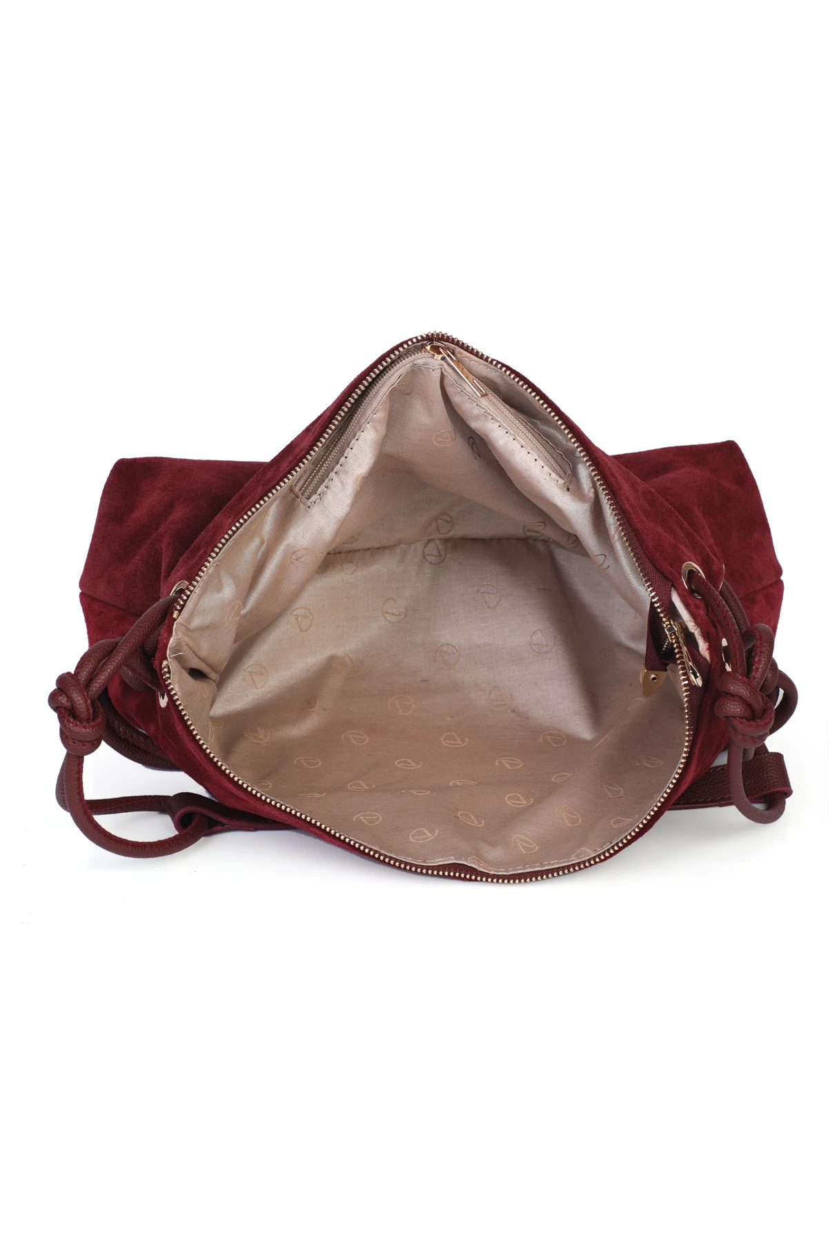 Feyre Hakiki Süet Deri Düğüm Detaylı Omuz Çantası - Bordo Süet