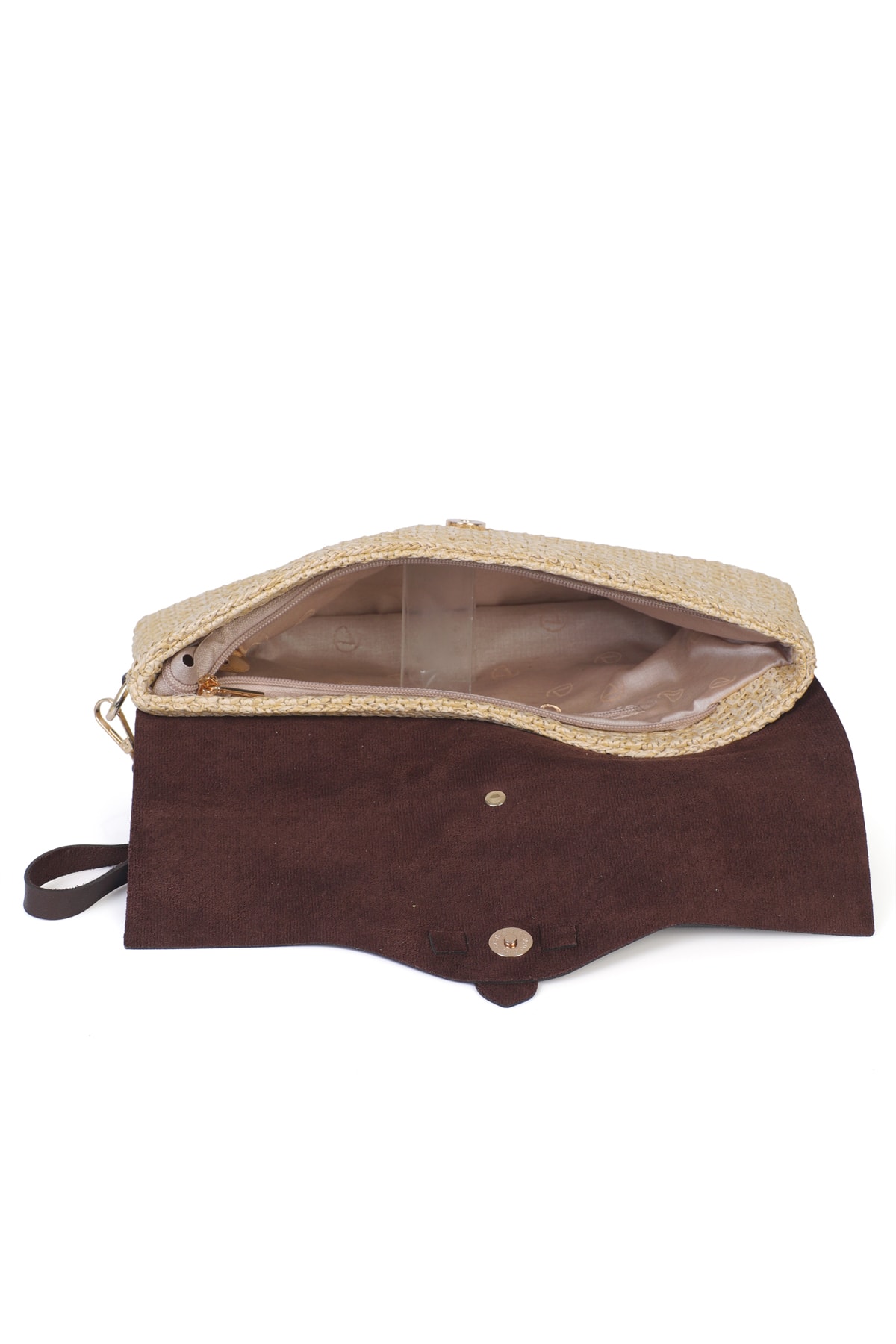 Cloe Mıknatıs Kapaklı Hasır Clutch Çanta - Kahverengi