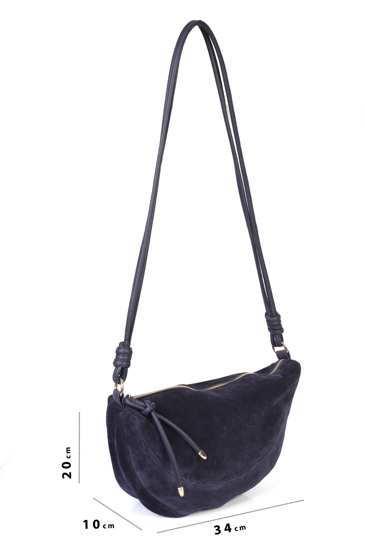 Clara Hakiki Deri Düğümlü Askılı Omuz Çantası - Lacivert Süet