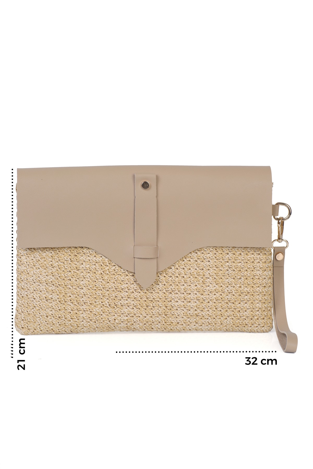Cloe Mıknatıs Kapaklı Hasır Clutch Çanta - Vizon