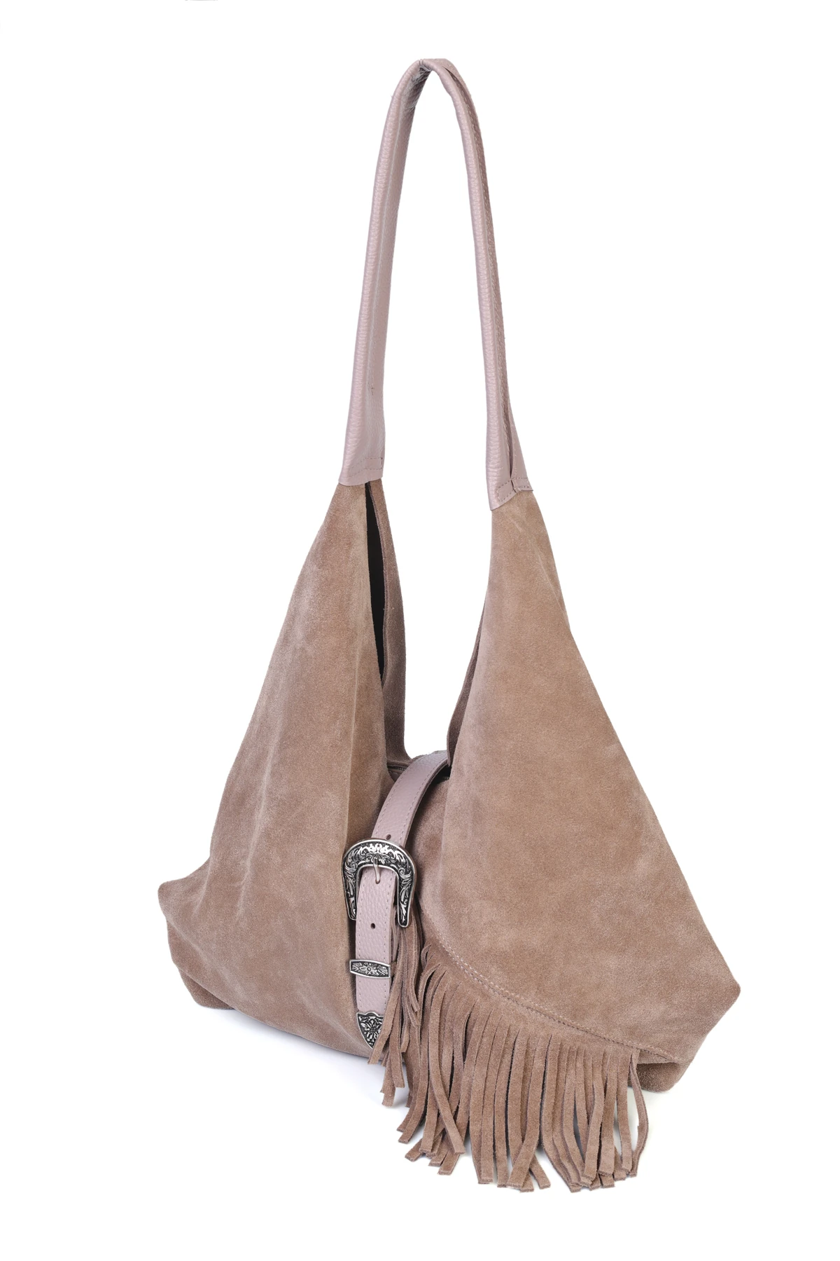 Odette Hakiki Deri Kovboy Tokalı Omuz Çantası - Vizon