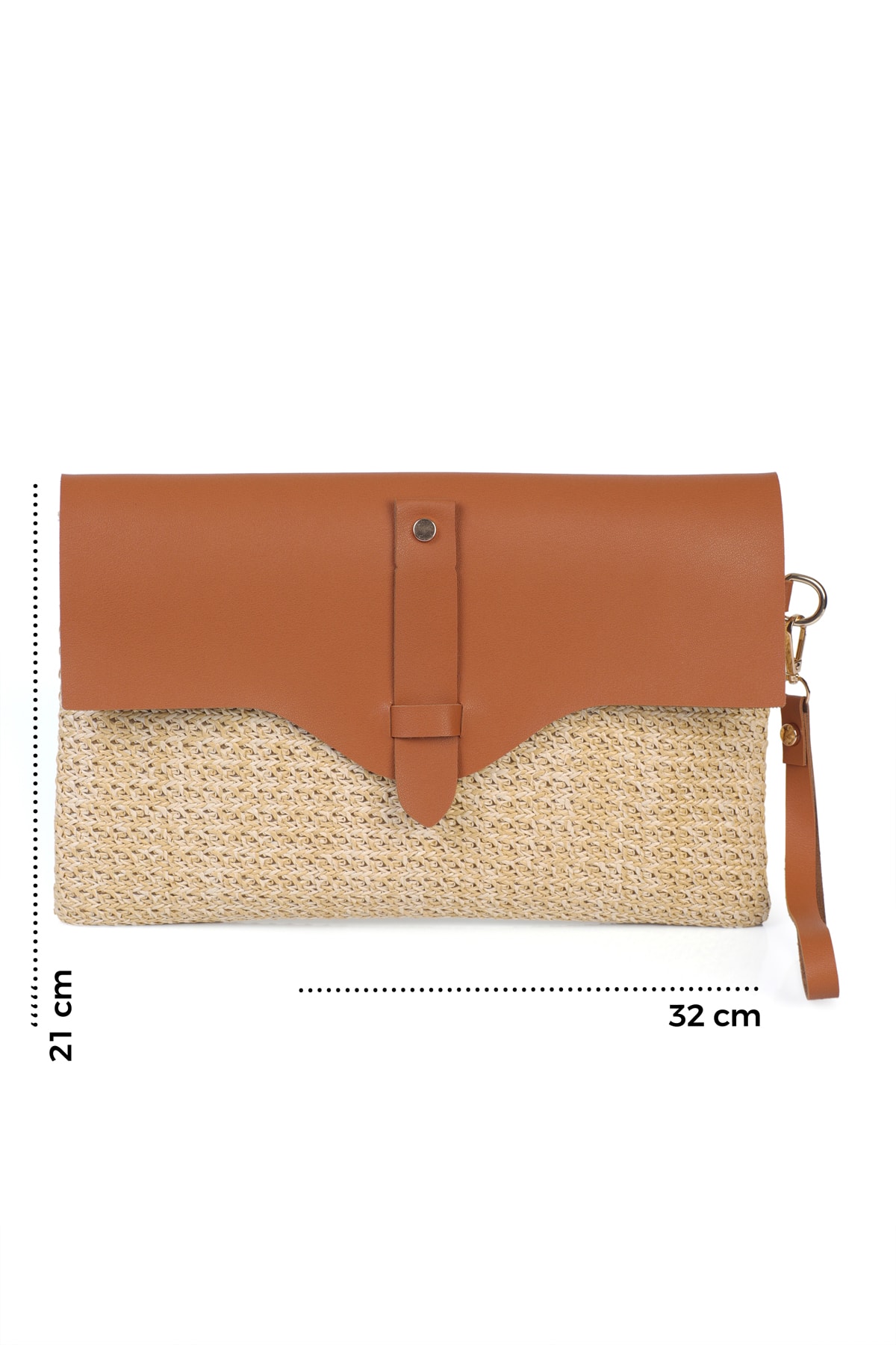 Cloe Mıknatıs Kapaklı Hasır Clutch Çanta - Camel