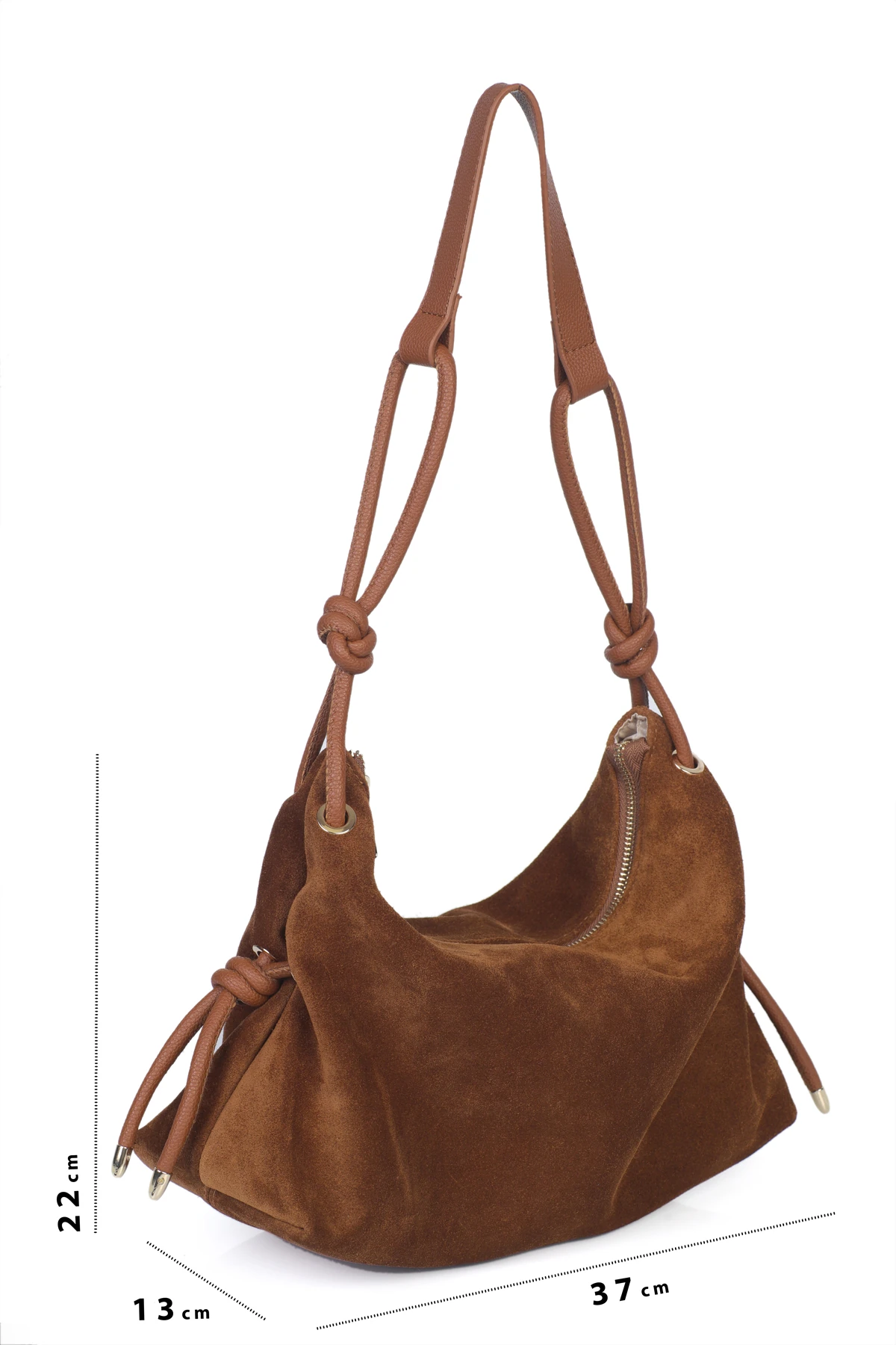 Feyre Hakiki Süet Deri Düğüm Detaylı Omuz Çantası - Taba Süet