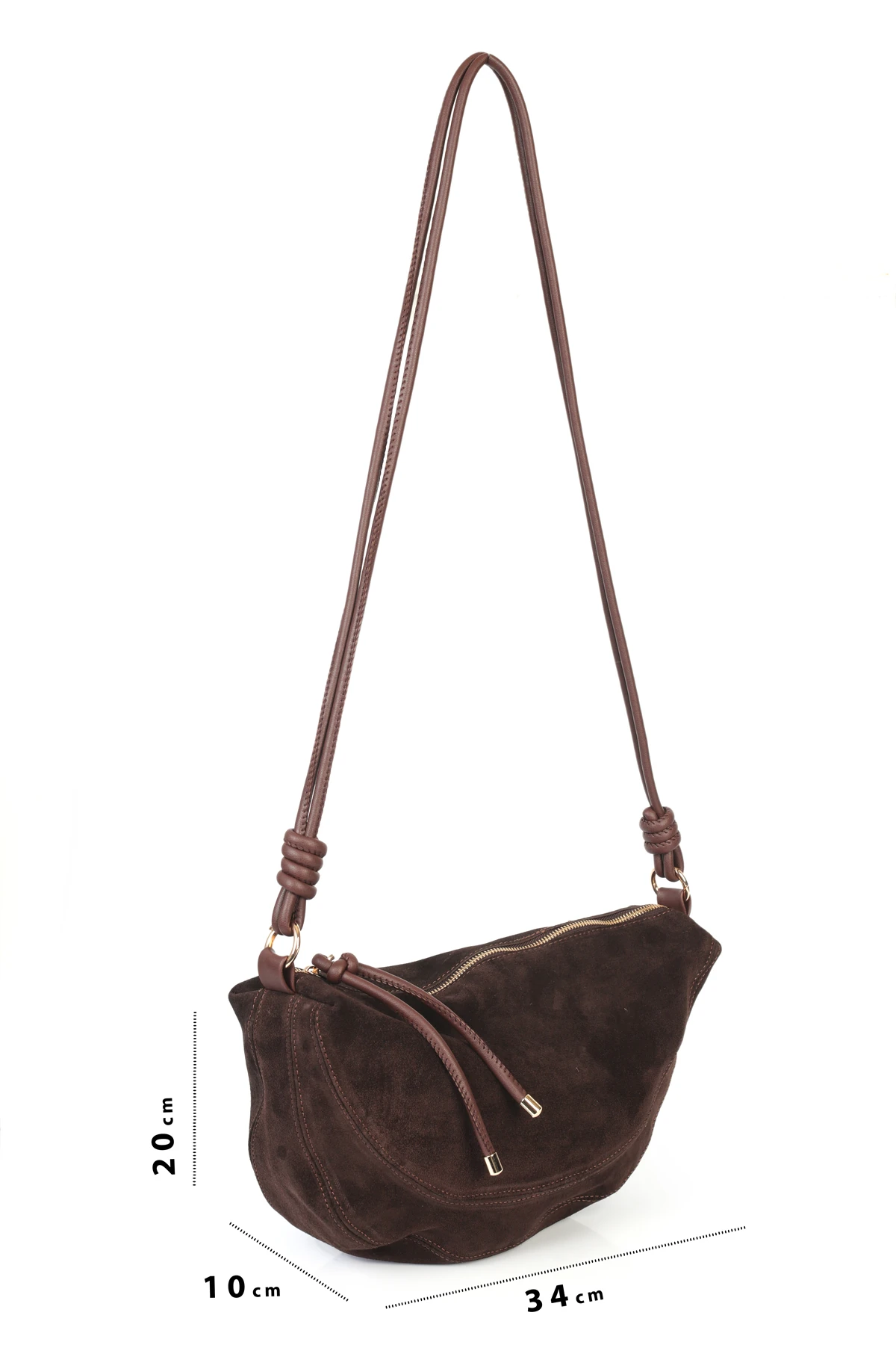 Clara Hakiki Deri Düğümlü Askılı Omuz Çantası - Kahverengi Süet