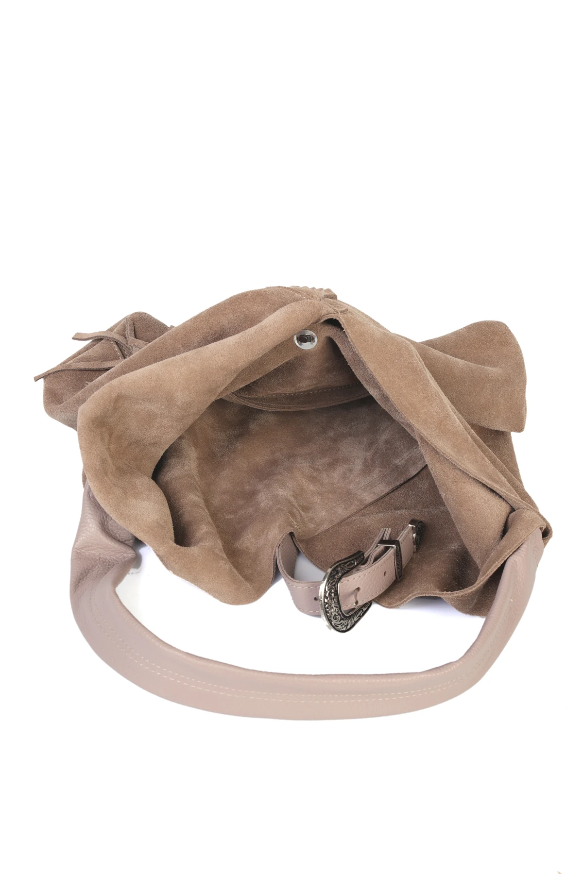 Odette Hakiki Deri Kovboy Tokalı Omuz Çantası - Vizon