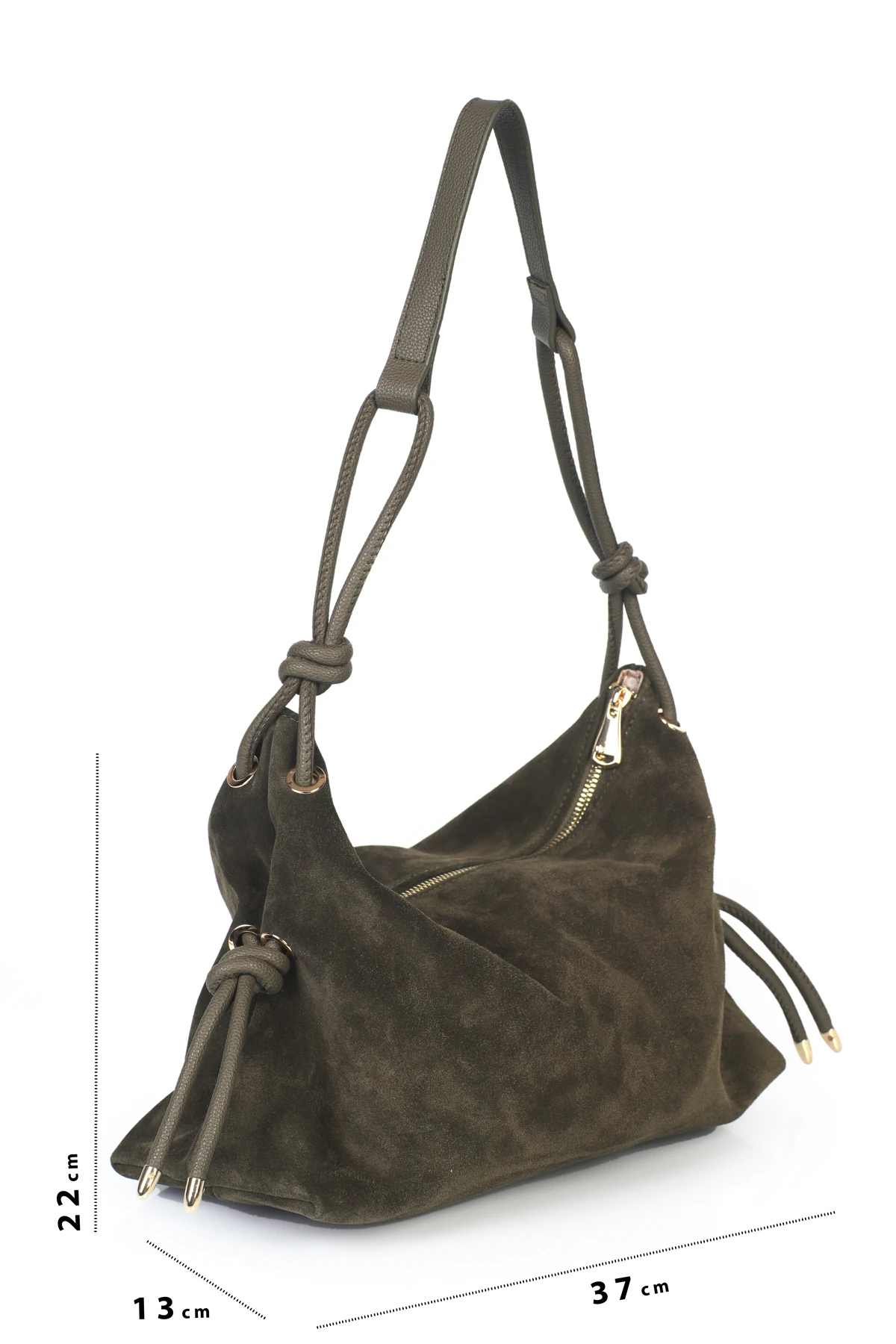 Feyre Hakiki Süet Deri Düğüm Detaylı Omuz Çantası - Haki Süet