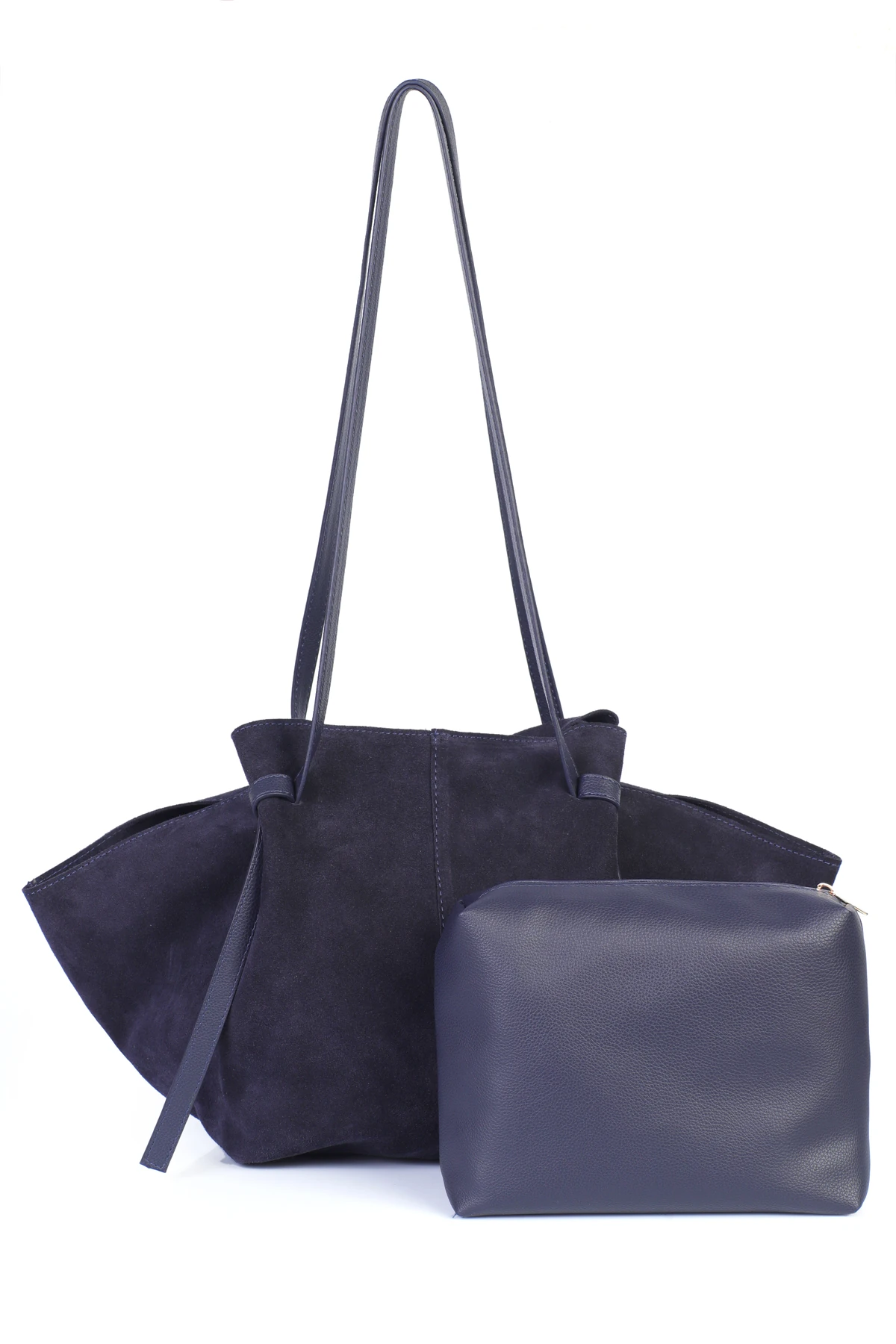 Ange Yumuşak Form Süet Tote Çanta - Lacivert Süet