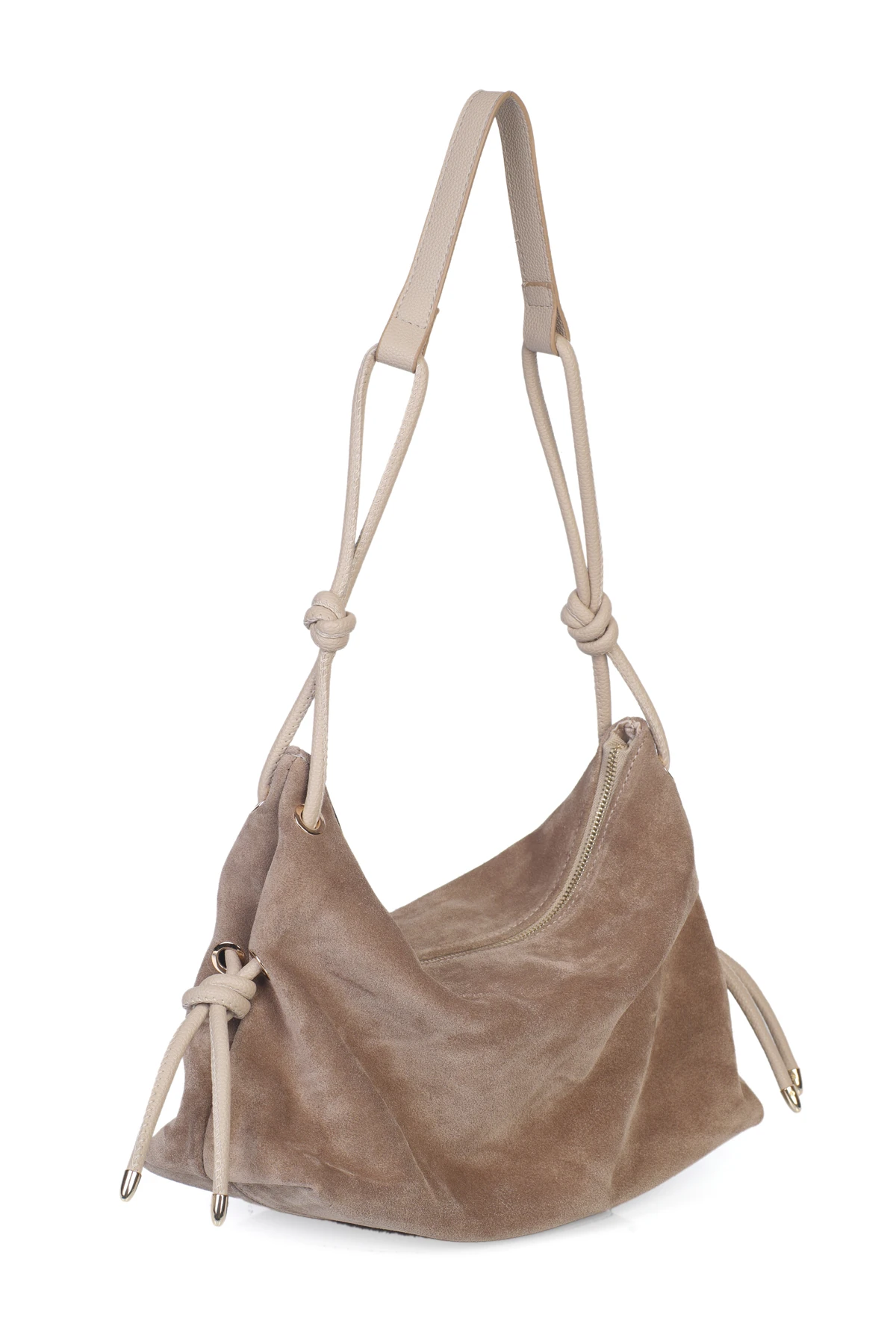 Feyre Hakiki Süet Deri Düğüm Detaylı Omuz Çantası - Vizon Süet